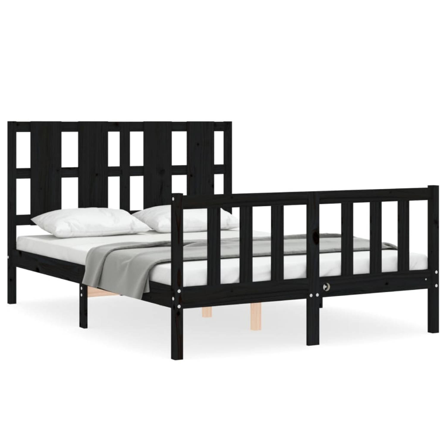 The Living Store Bedframe met hoofdbord massief hout zwart 140x200 cm - Bedframe - Bedframes - Bed - Tweepersoonsbed - Slaapkamermeubel - Houten Bedframe - Houten Bed - Bedbodem -