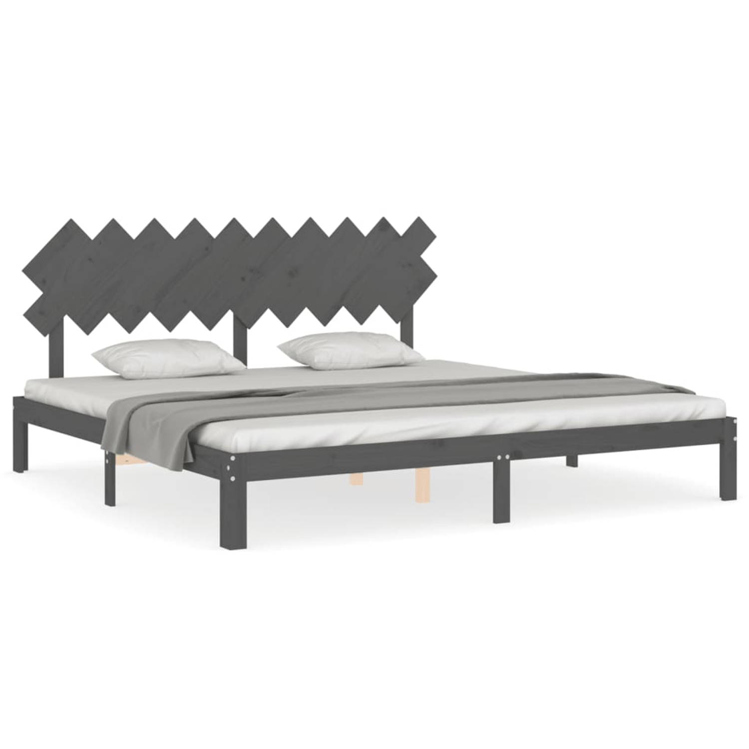 The Living Store Bedframe met hoofdbord massief hout grijs 200x200 cm - Bed