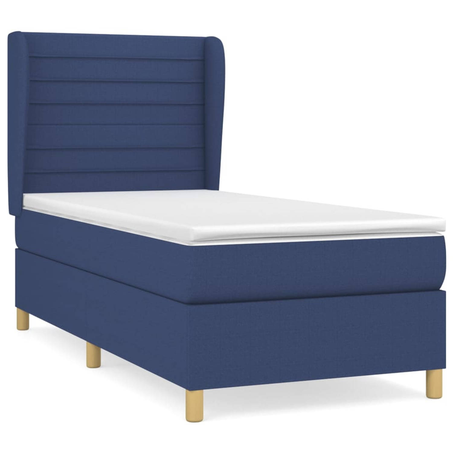 The Living Store Boxspring Bed - Blauw - 203 x 103 x 118/128 cm - Met Hoofdbord en Matras - Pocketvering