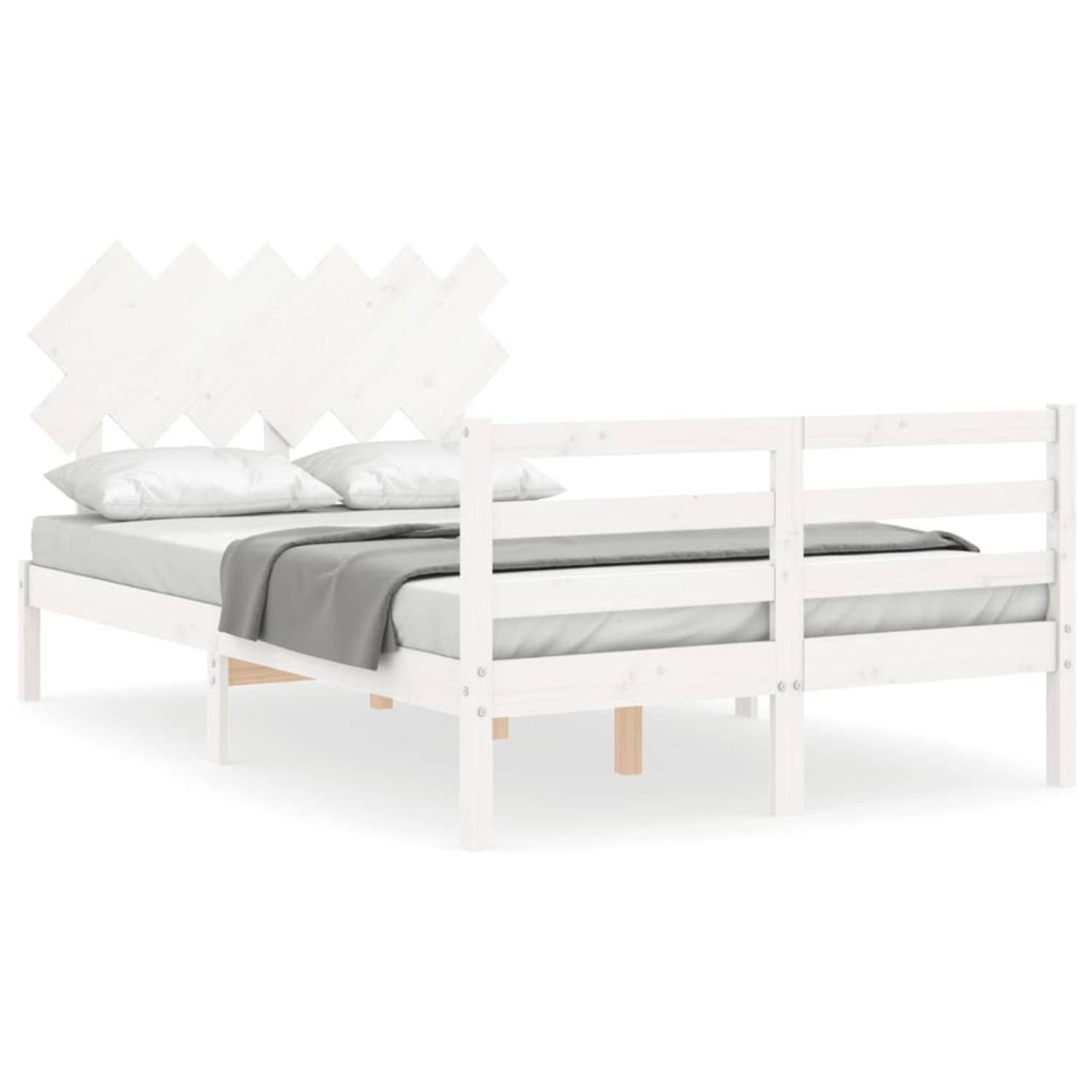 The Living Store Bedframe met hoofdbord massief hout wit 4FT Small Double - Bedframe - Bedframes - Bed - Tweepersoonsbed - Slaapkamermeubel - Houten Bedframe - Houten Bed - Bedbode