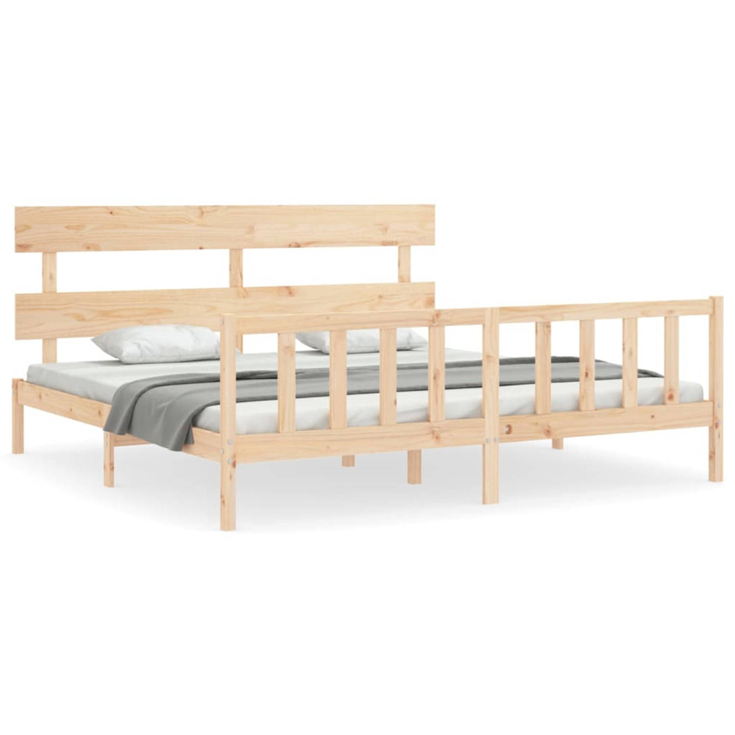 The Living Store Bedframe met hoofdbord massief hout 6FT Super King - Bedframe - Bedframes - Bed - Tweepersoonsbed - Slaapkamermeubel - Houten Bedframe - Houten Bed - Bedbodem - Ma