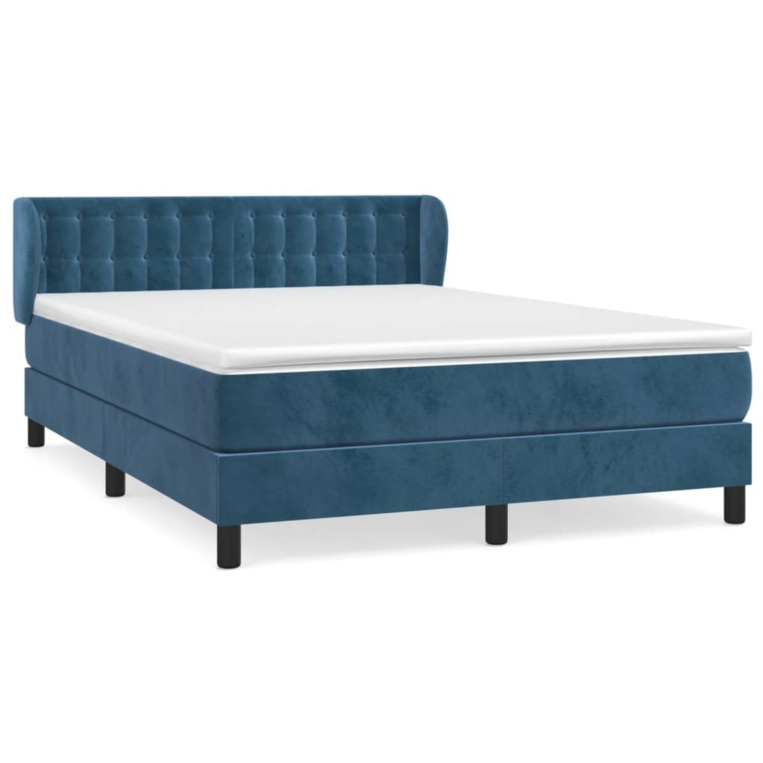 The Living Store Boxspring met matras fluweel donkerblauw 140x190 cm - Bed