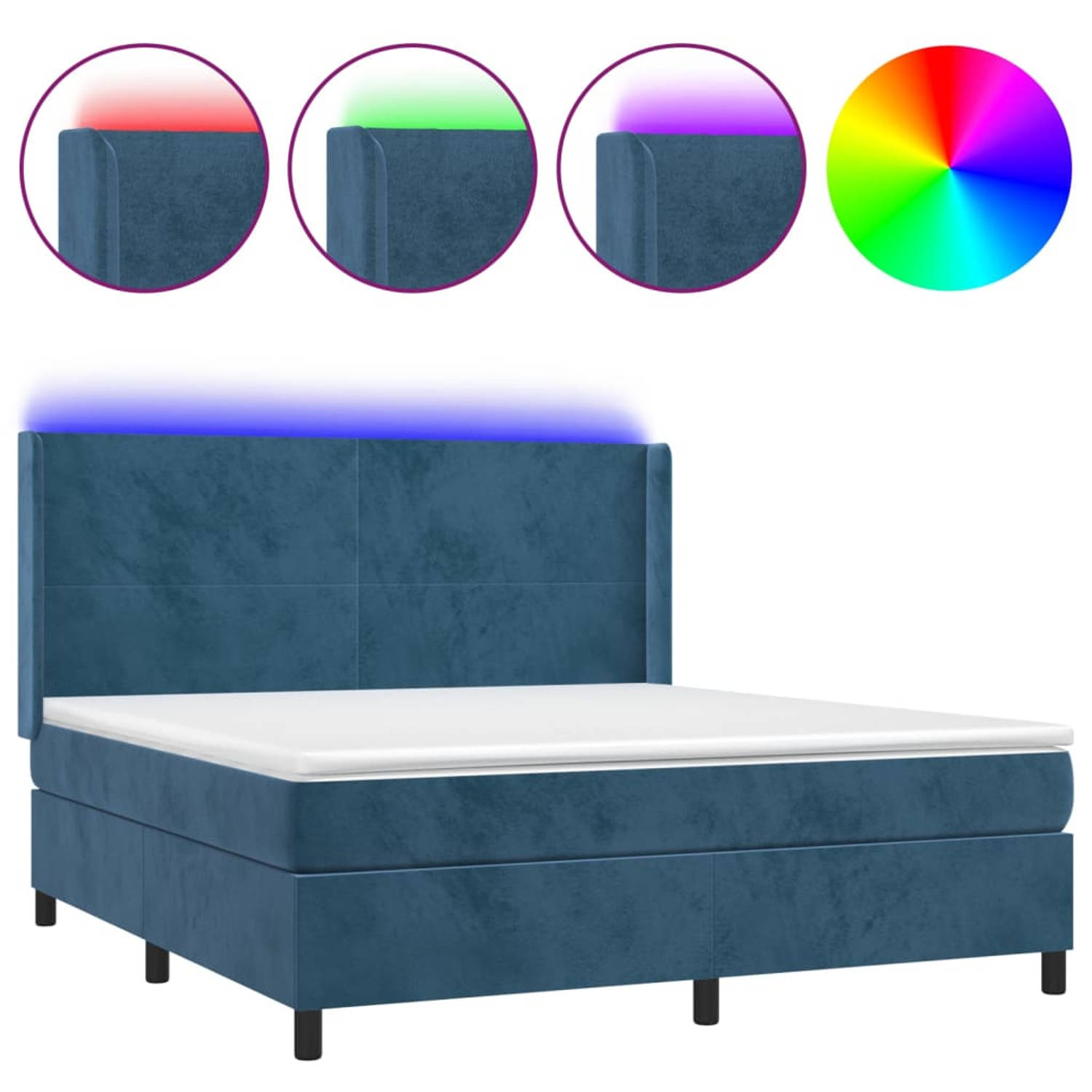 The Living Store Boxspring met matras en LED fluweel donkerblauw 180x200 cm - Bed