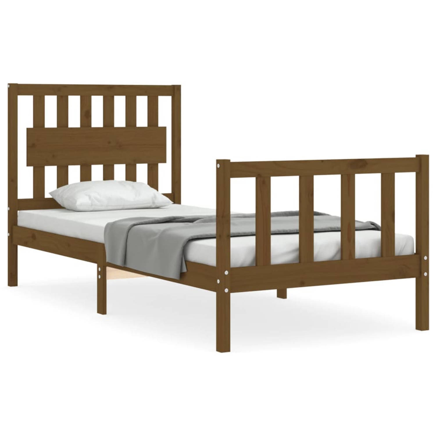 The Living Store Bedframe met hoofdbord massief hout honingbruin 3FT Single - Bedframe - Bedframes - Bed - Eenpersoonsbed - Slaapkamermeubel - Houten Bedframe - Houten Bed - Bedbod