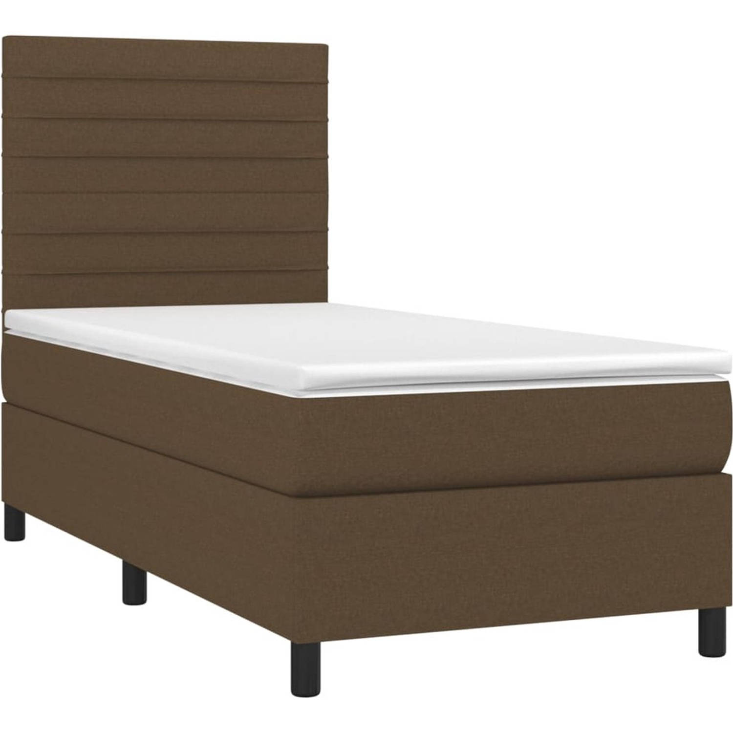 The Living Store Boxspringbed - The Living Store - Bed - 203 x 100 x 118/128 cm - Donkerbruin stof - Verstelbaar