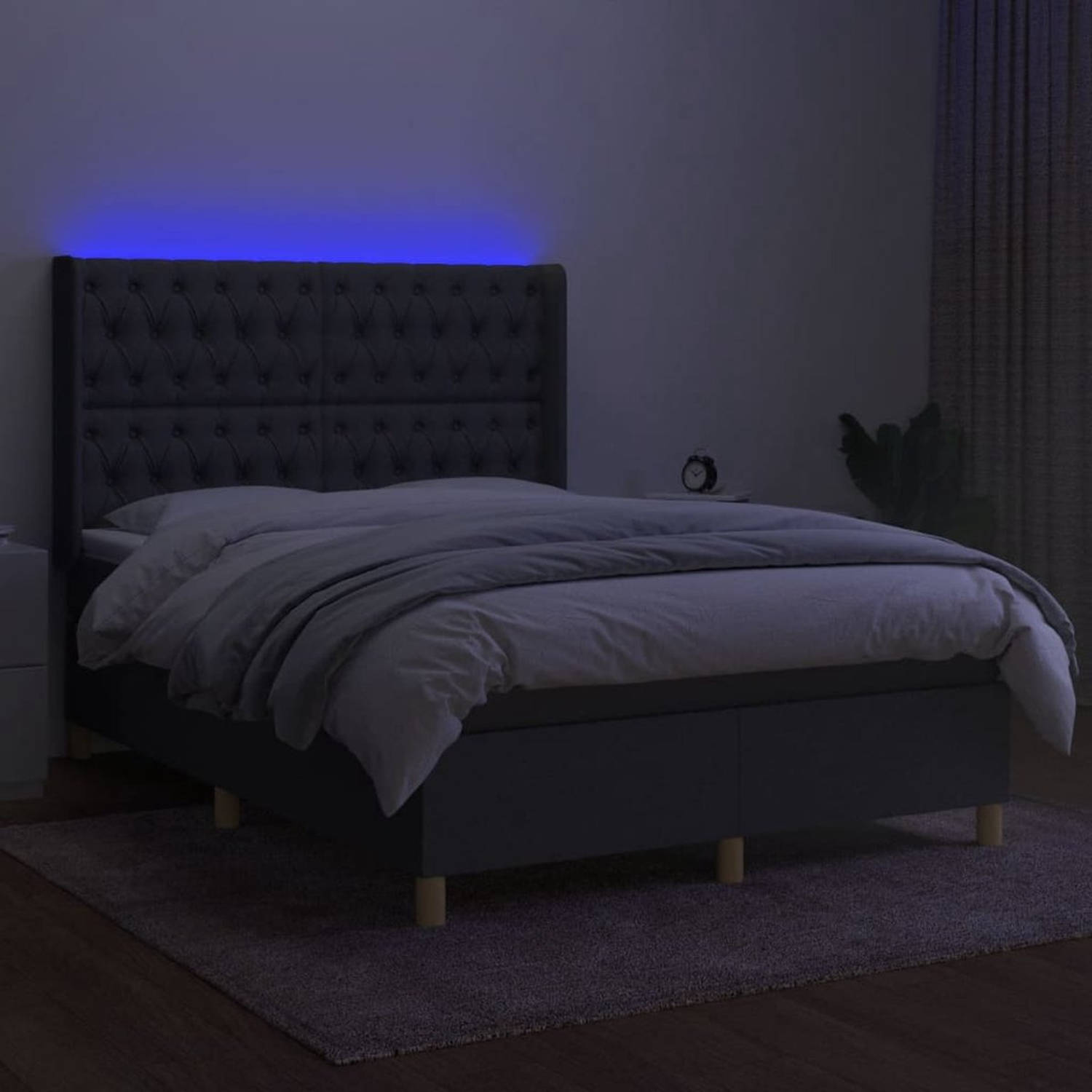 The Living Store Boxspring Donkergrijs 203x147x118/128 cm - LED - Pocketvering - Huidvriendelijk - Montagehandleiding -