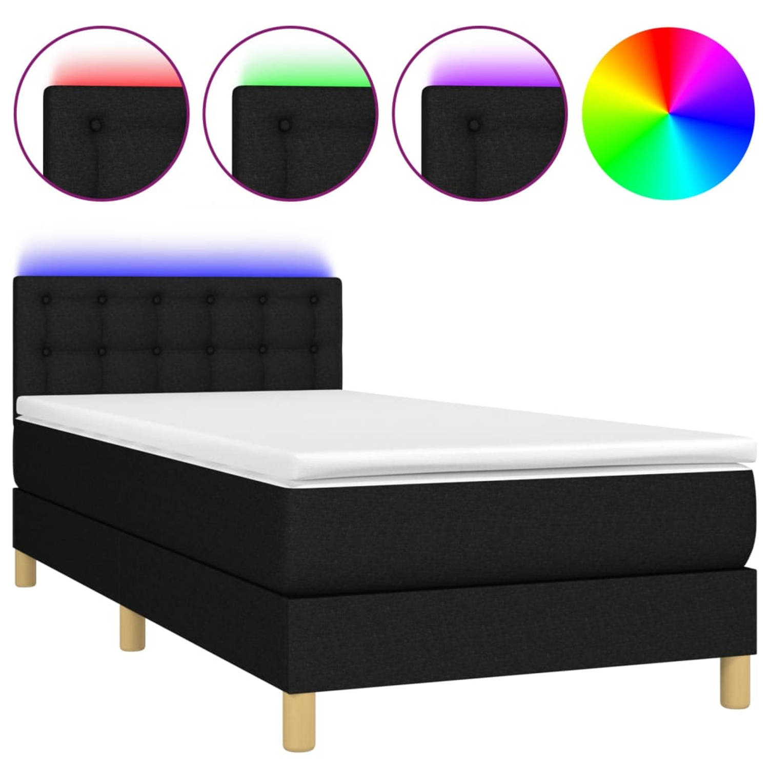 The Living Store Boxspring met matras en LED stof zwart 90x200 cm - Boxspring - Boxsprings - Bed - Slaapmeubel - Boxspringbed - Boxspring Bed - Tweepersoonsbed - Bed Met Matras - B