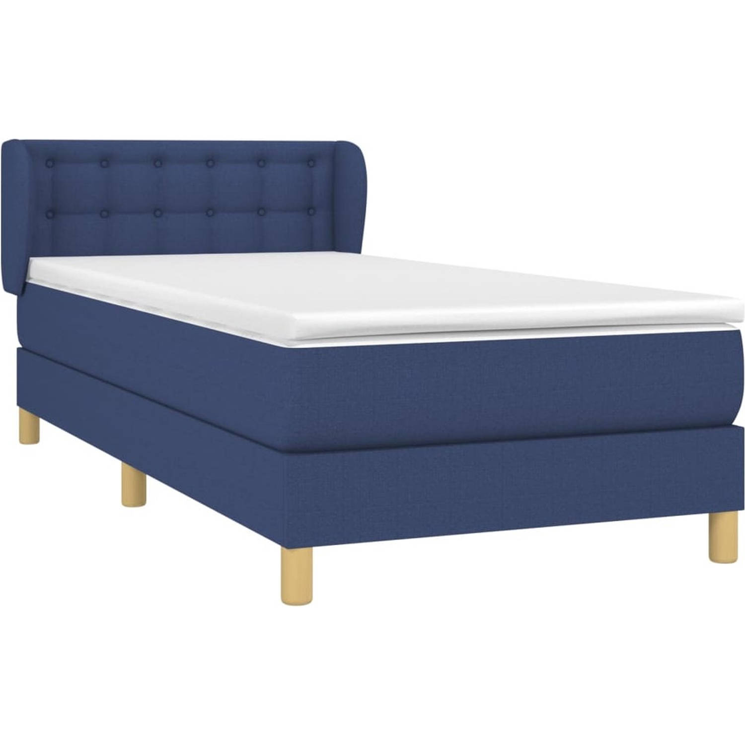 The Living Store Boxspringbed - Comfortabele ondersteuning - Middelharde ondersteuning - Pocketvering matras - Huidvriendelijk topmatras - Blauw - 203 x 103 x 78/88 cm - The Living