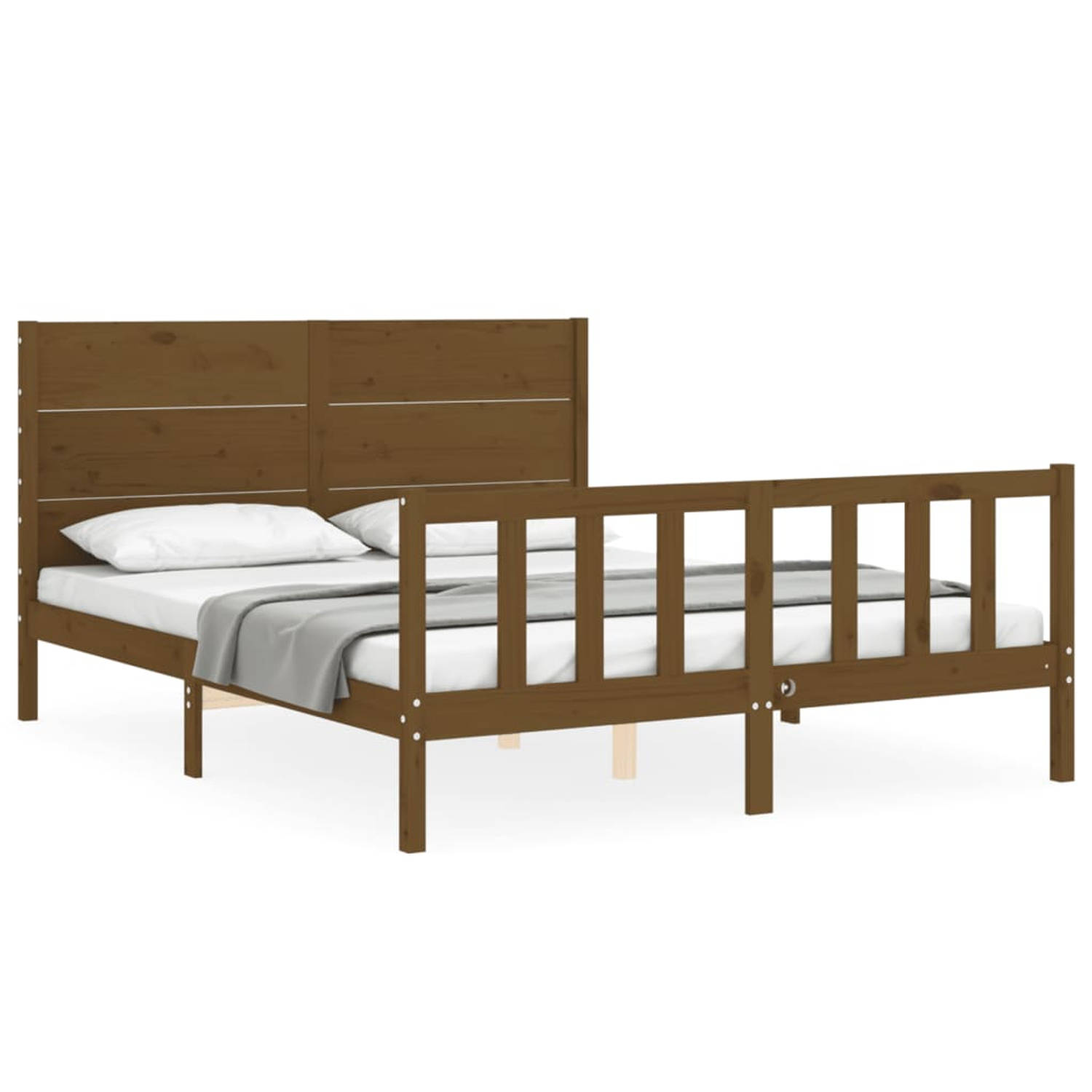 The Living Store Bedframe met hoofdbord massief hout honingbruin 5FT King Size - Bedframe - Bedframes - Bed - Tweepersoonsbed - Slaapkamermeubel - Houten Bedframe - Houten Bed - Be