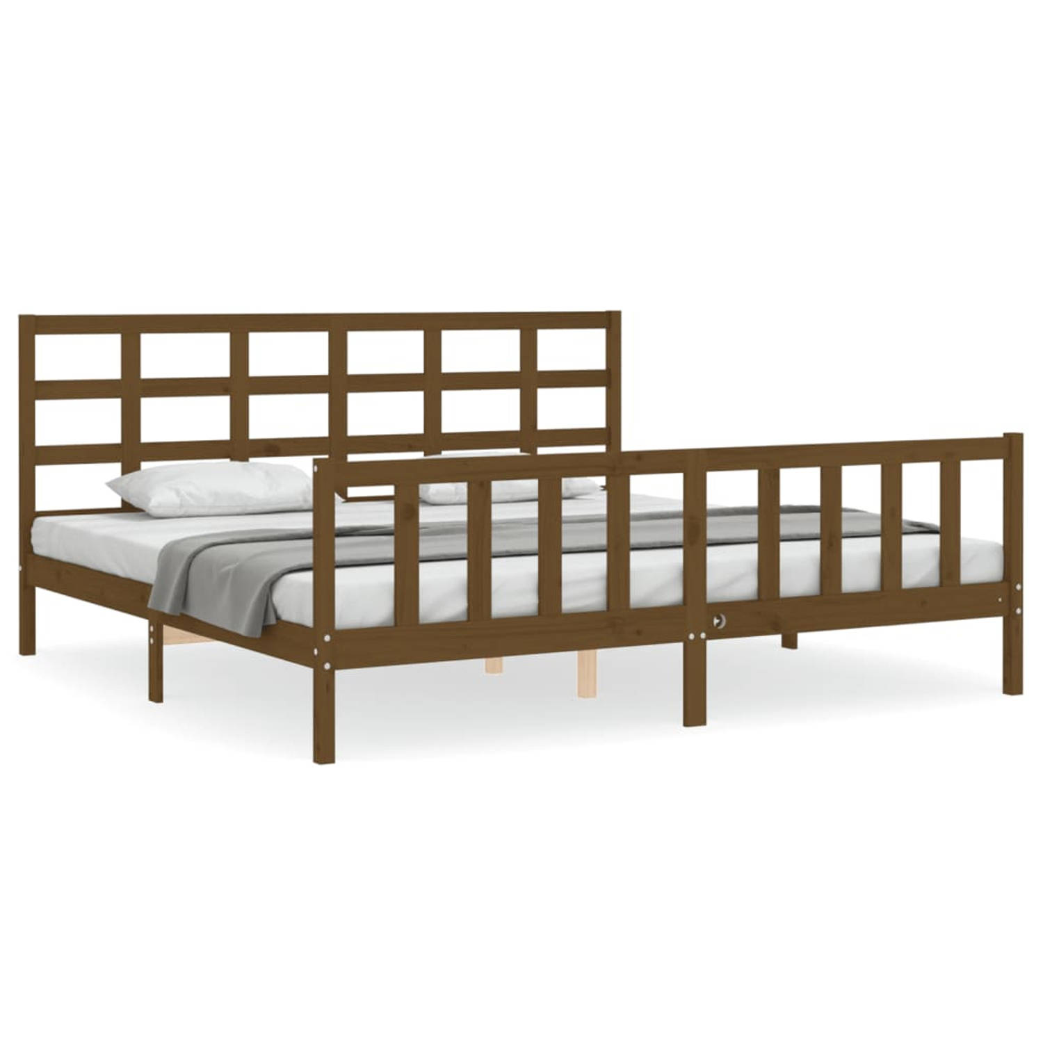 The Living Store Bedframe met hoofdbord massief hout honingbruin 200x200 cm - Bedframe - Bedframes - Bed - Tweepersoonsbed - Slaapkamermeubel - Houten Bedframe - Houten Bed - Bedbo