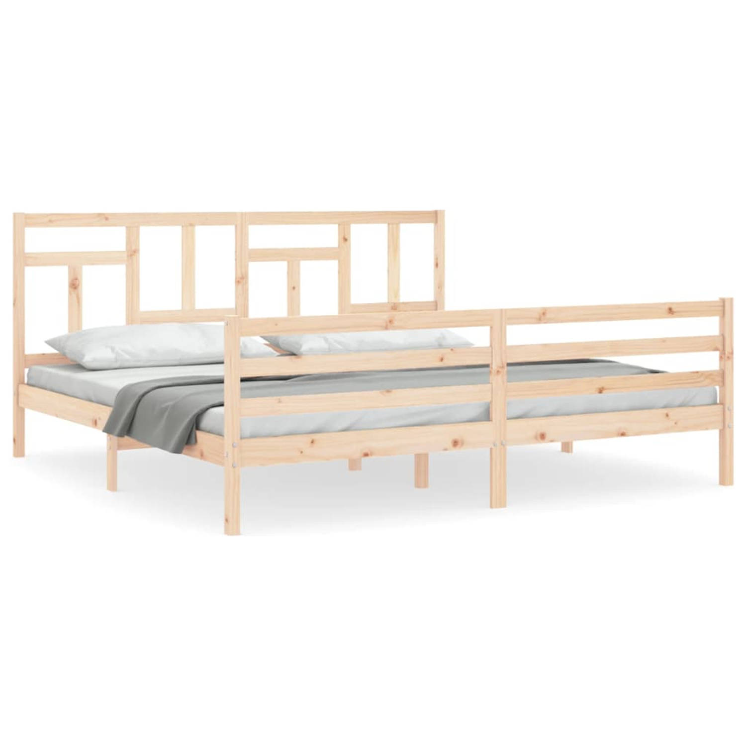 The Living Store Bedframe met hoofdbord massief hout 200x200 cm - Bedframe - Bedframes - Bed - Tweepersoonsbed - Slaapkamermeubel - Houten Bedframe - Houten Bed - Bedbodem - Massie