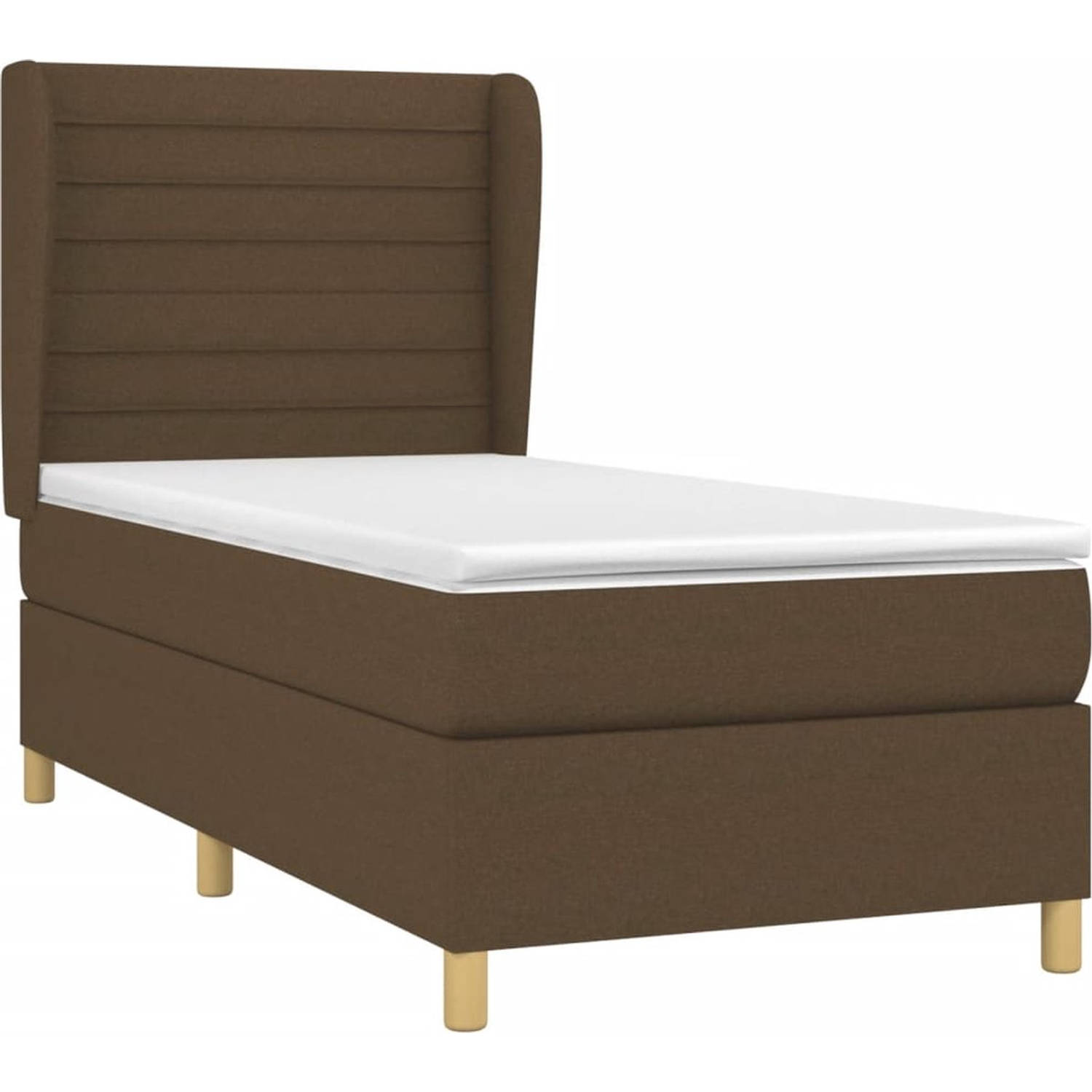 The Living Store Bedframe - Boxspringbed - 203 x 103 x 118/128 cm - Donkerbruin - Inclusief matras en topmatras