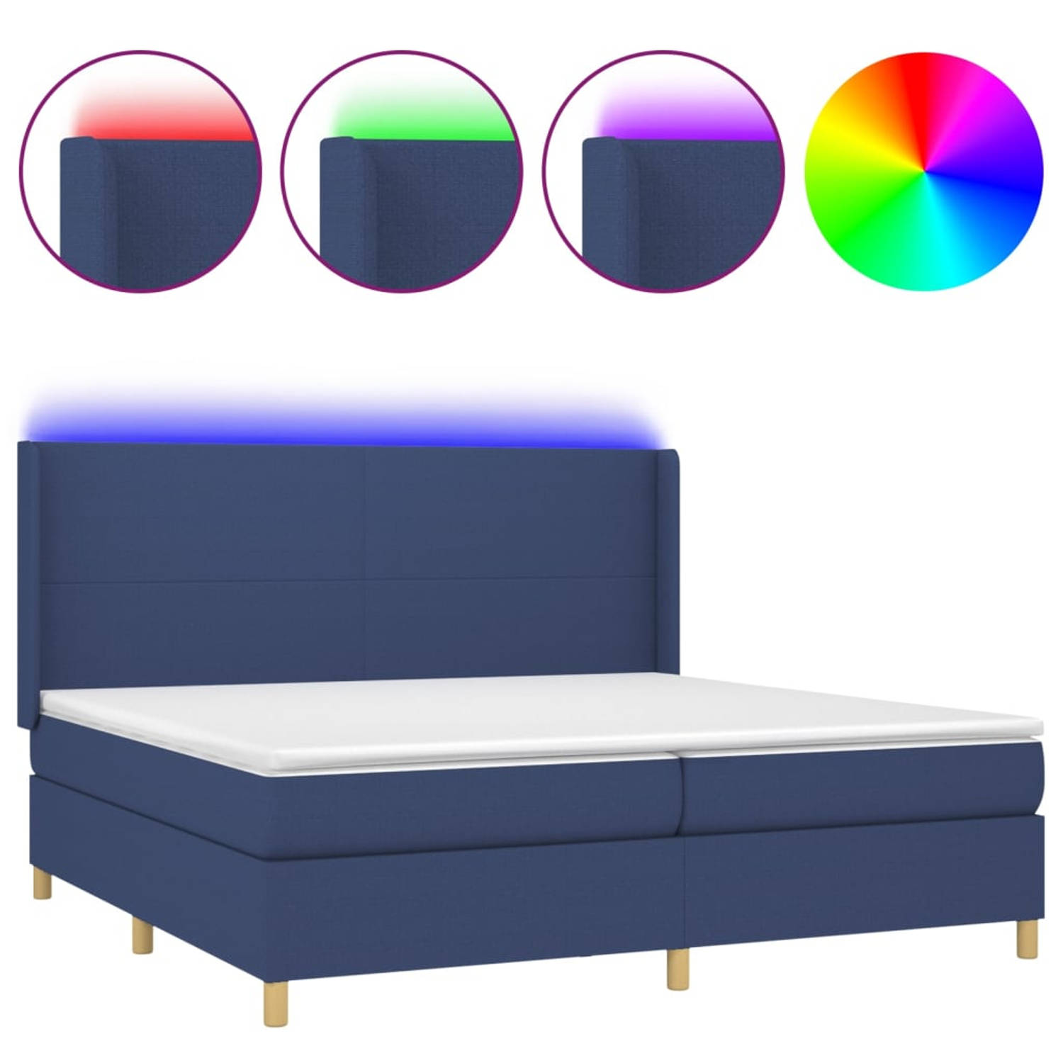 The Living Store Boxspring met matras en LED stof blauw 200x200 cm - Bed