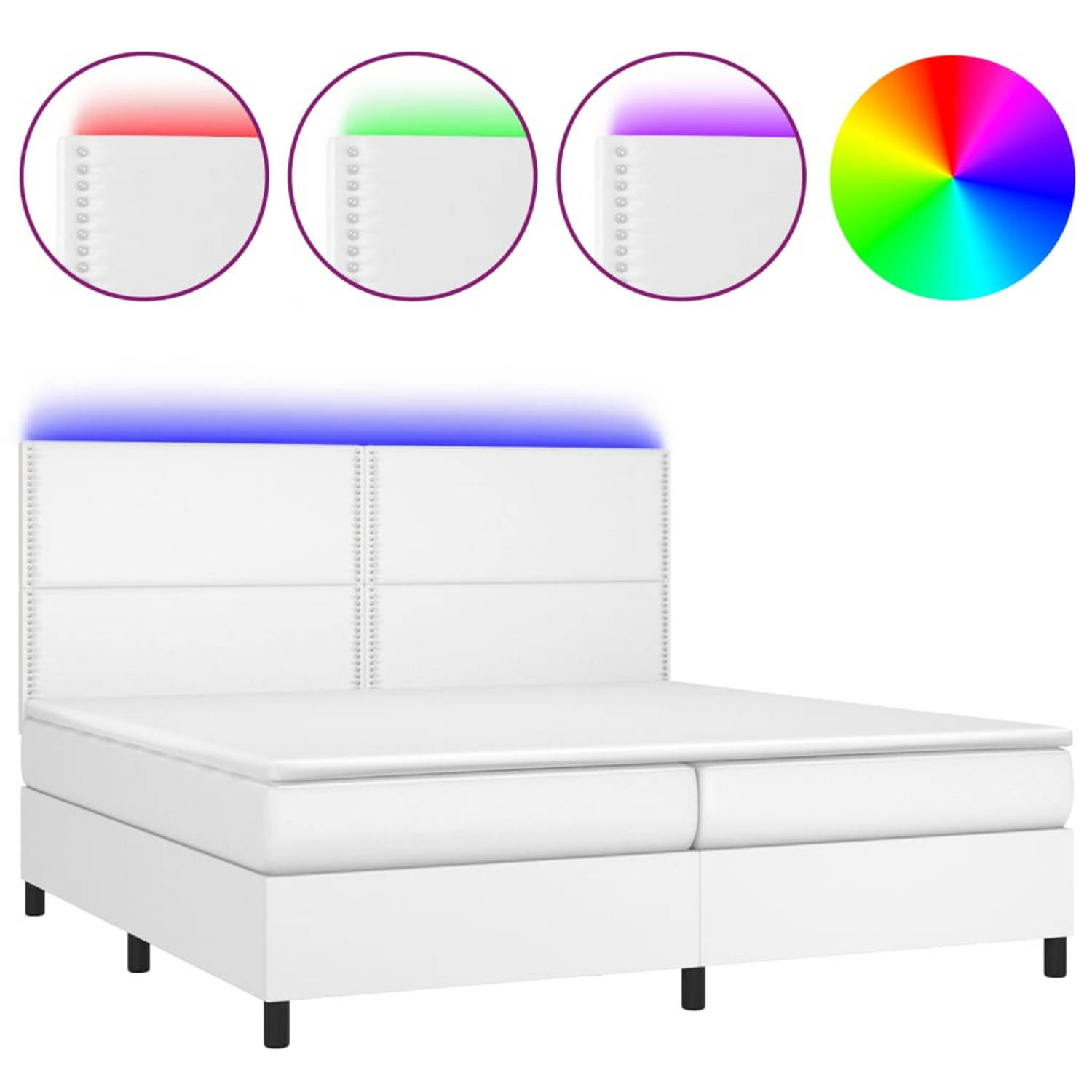 The Living Store Boxspring met matras en LED kunstleer wit 200x200 cm - Bed