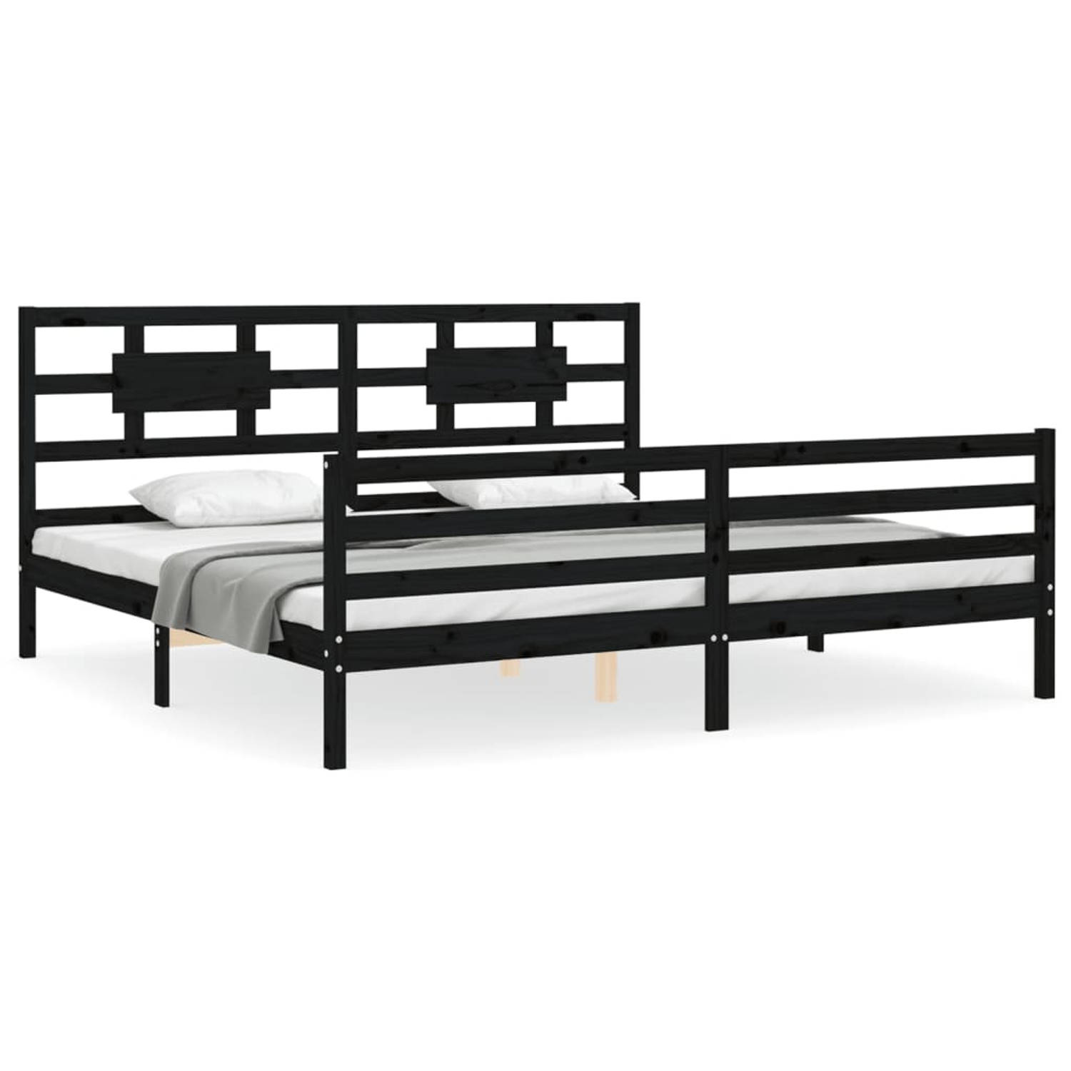 The Living Store Bedframe met hoofdbord massief hout zwart 6FT Super King - Bedframe - Bedframes - Bed - Tweepersoonsbed - Slaapkamermeubel - Houten Bedframe - Houten Bed - Bedbode