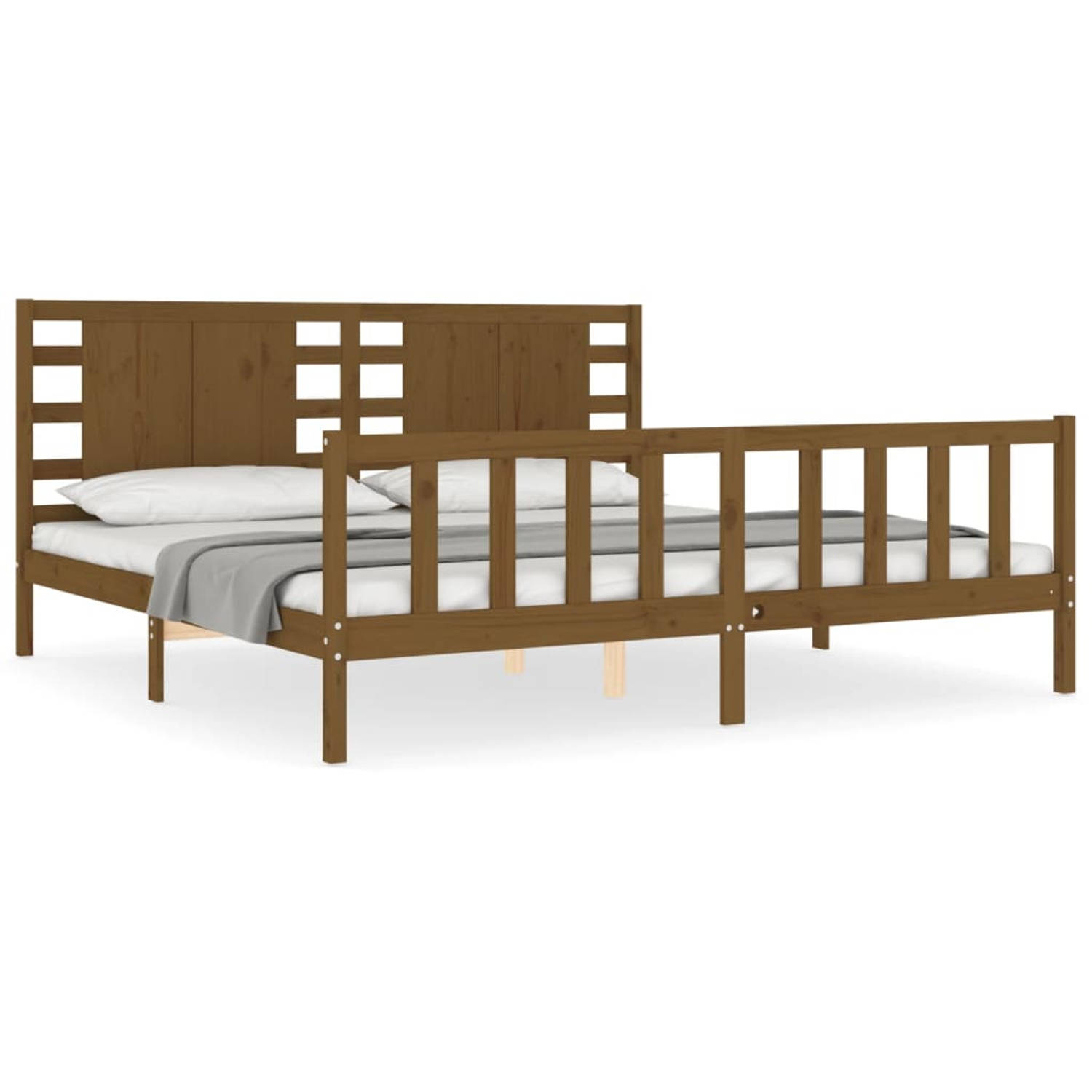 The Living Store Bedframe met hoofdbord massief hout honingbruin 6FT Super King - Bedframe - Bedframes - Bed - Tweepersoonsbed - Slaapkamermeubel - Houten Bedframe - Houten Bed - B