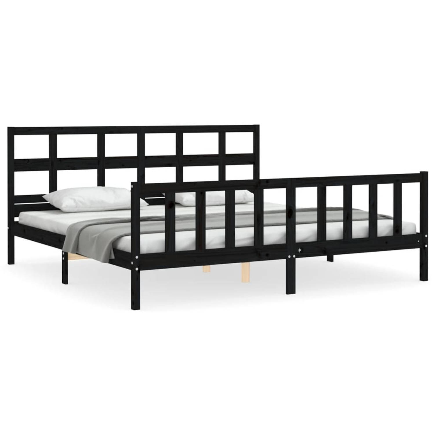 The Living Store Bedframe met hoofdbord massief hout zwart 6FT Super King - Bedframe - Bedframes - Bed - Tweepersoonsbed - Slaapkamermeubel - Houten Bedframe - Houten Bed - Bedbode