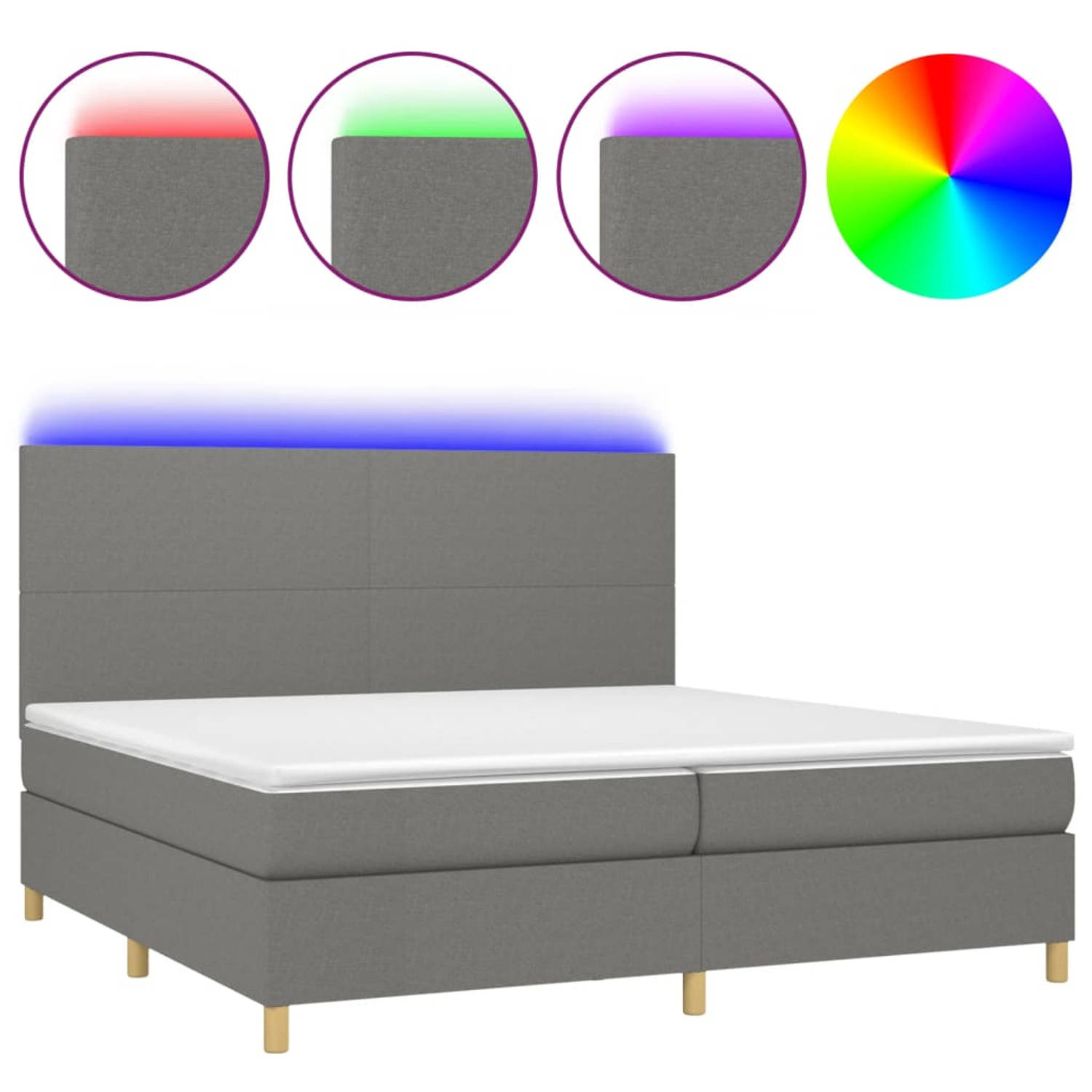 The Living Store Boxspring met matras en LED stof donkergrijs 200x200 cm - Boxspring - Boxsprings - Bed - Slaapmeubel - Boxspringbed - Boxspring Bed - Tweepersoonsbed - Bed Met Mat