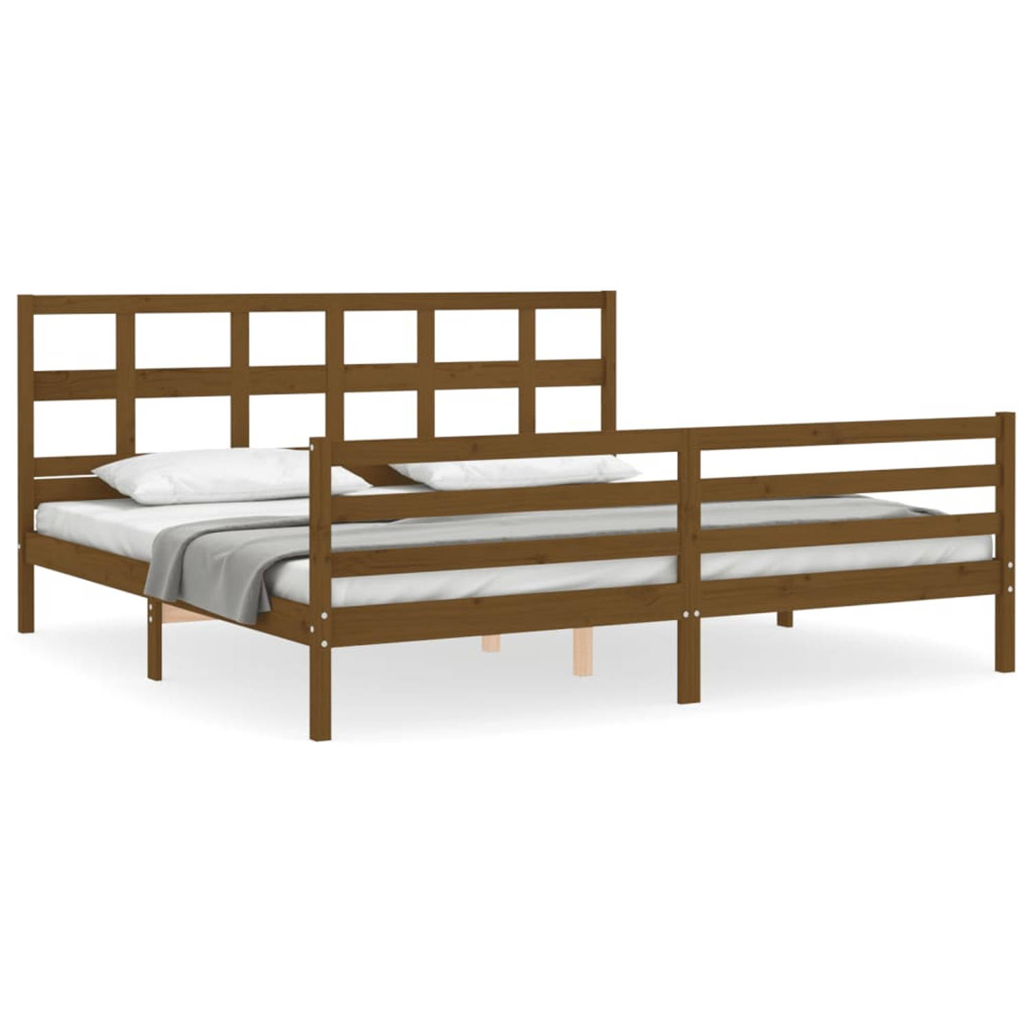 The Living Store Bedframe met hoofdbord massief hout honingbruin 200x200 cm - Bedframe - Bedframes - Bed - Tweepersoonsbed - Slaapkamermeubel - Houten Bedframe - Houten Bed - Bedbo