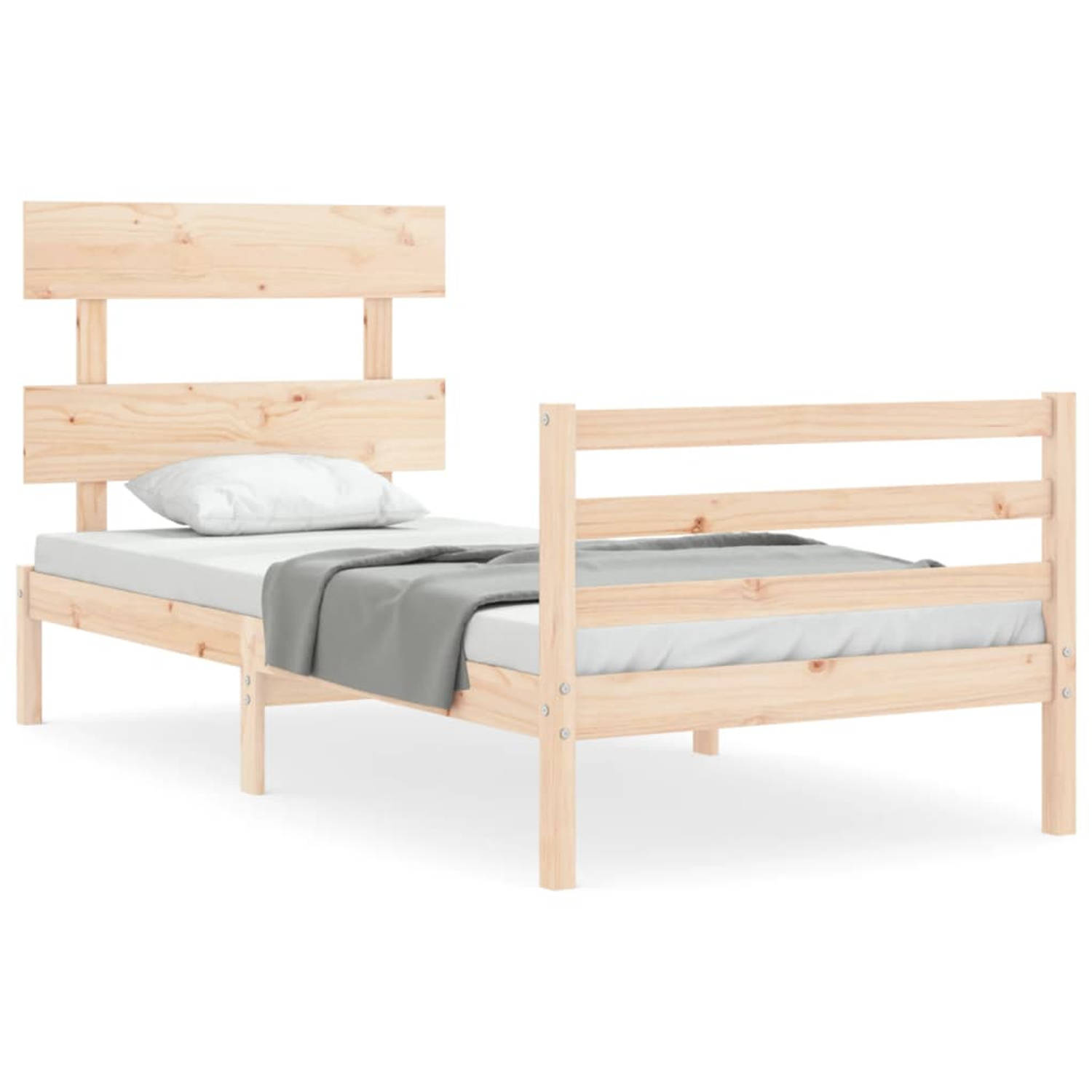 The Living Store Bedframe met hoofdbord massief hout 100x200 cm - Bedframe - Bedframes - Bed - Eenpersoonsbed - Slaapkamermeubel - Houten Bedframe - Houten Bed - Bedbodem - Massief
