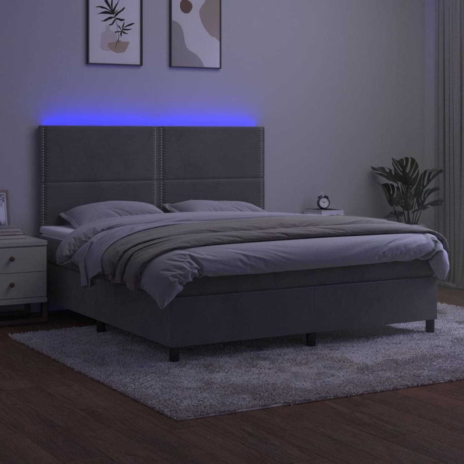 The Living Store Bed - Fluweel - LED - Pocketvering - Topmatras 160x200cm