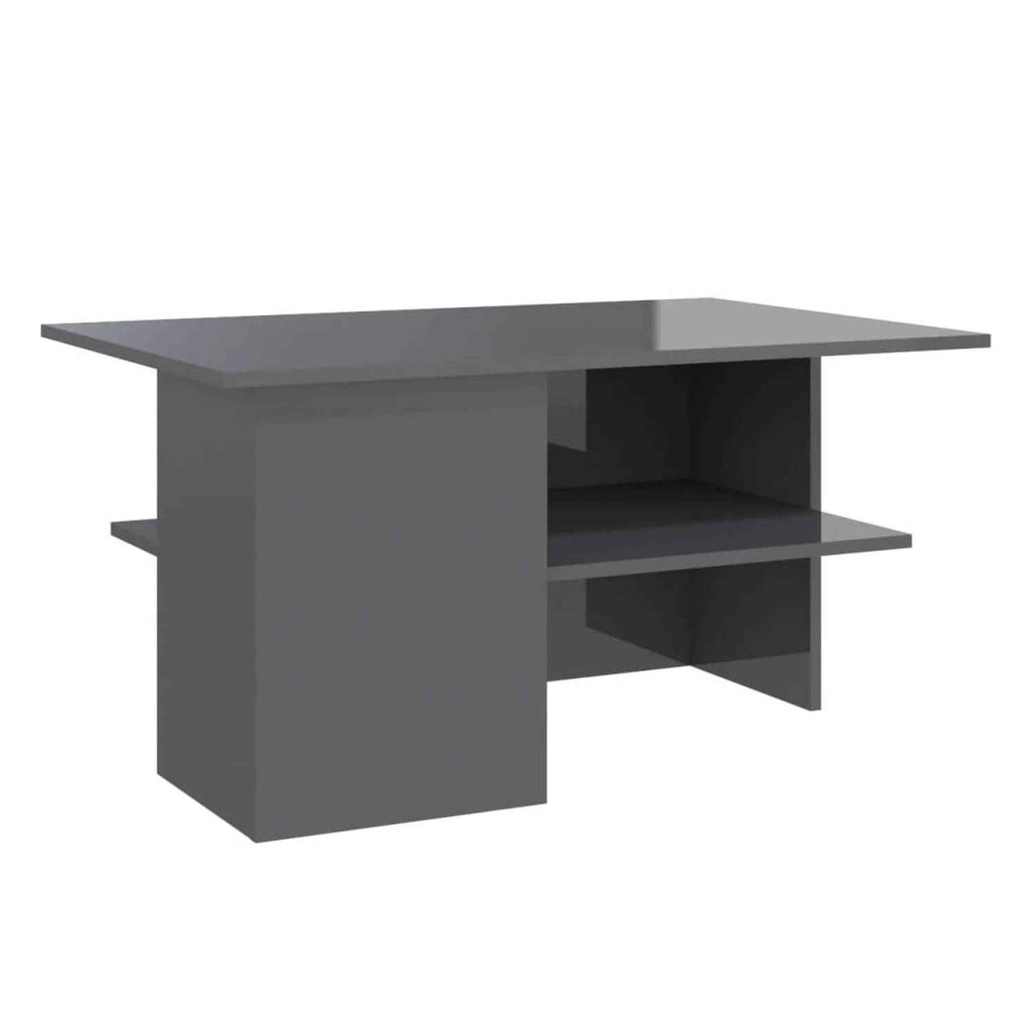 The Living Store Salontafel 90x60x46-5 cm spaanplaat hoogglans grijs - Tafel