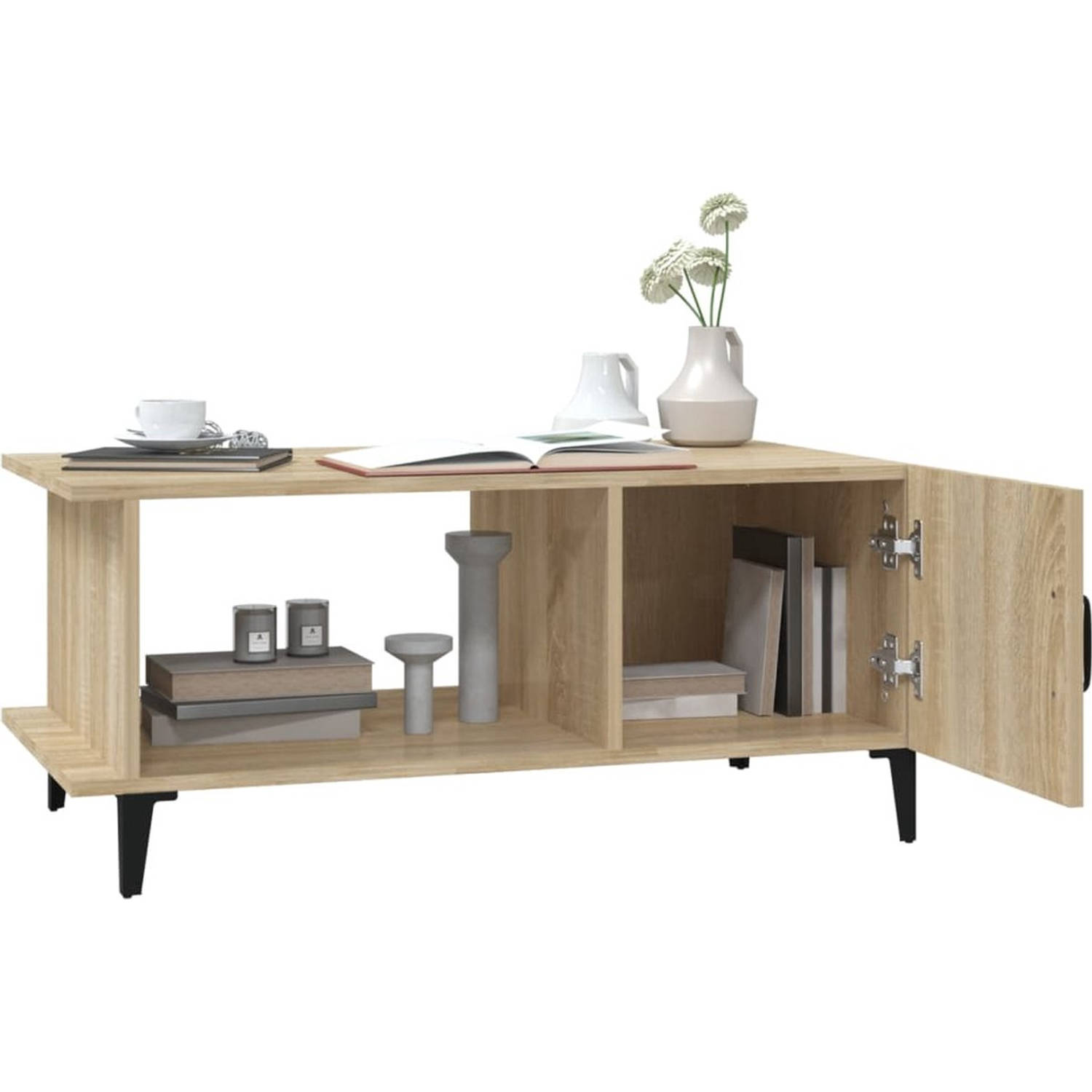 The Living Store Salontafel 90x50x40 cm bewerkt hout sonoma eikenkleurig - Tafel