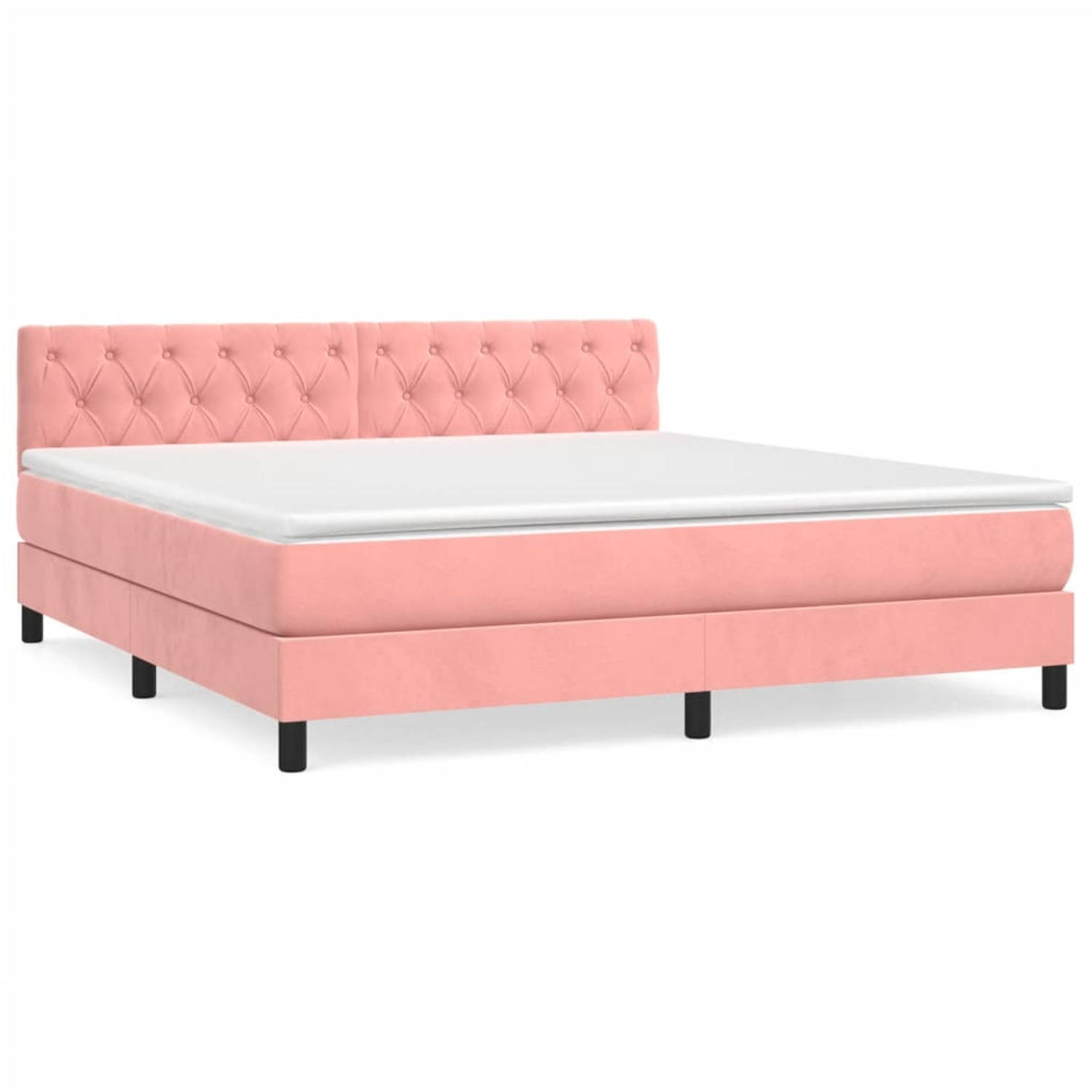 The Living Store Boxspring met matras fluweel roze 160x200 cm - Bed