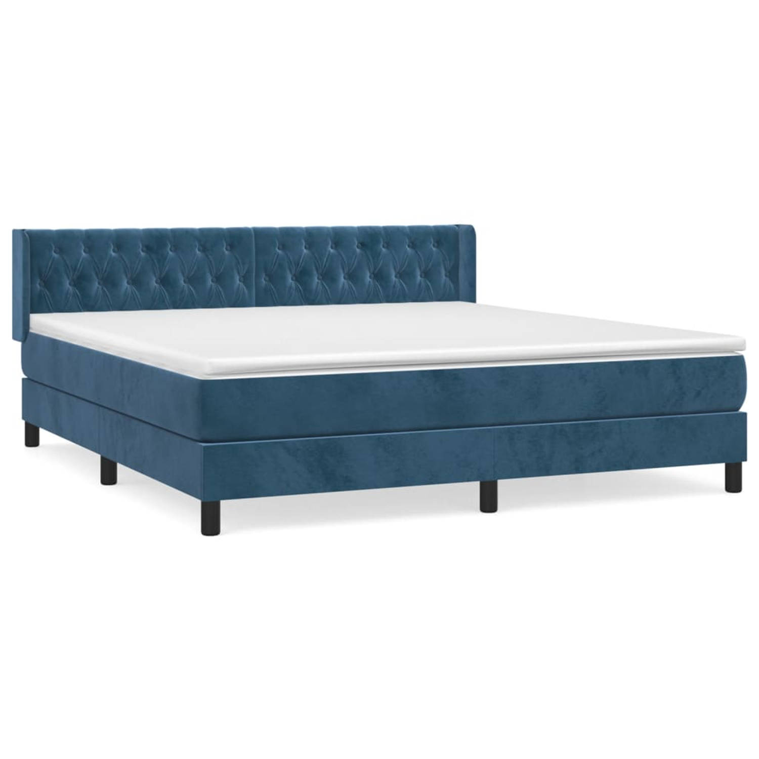 The Living Store Boxspring met matras fluweel donkerblauw 160x200 cm - Bed