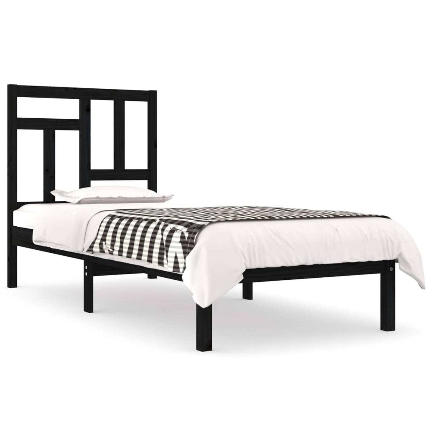 The Living Store Bedframe massief grenenhout zwart 100x200 cm - Bedframe - Bedframes - Bed - Bedbodem - Ledikant - Bed Frame - Massief Houten Bedframe - Slaapmeubel - Eenpersoonsbe