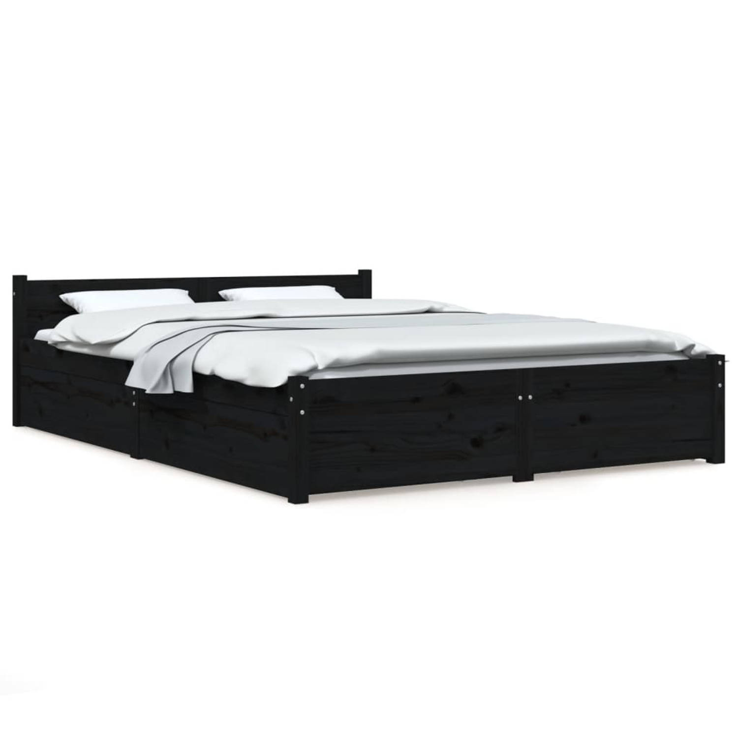 The Living Store Bedframe met lades zwart 120x200 cm - Bedframe - Bedframes - Bed - Bedbodem - Ledikant - Bed Frame - Massief Houten Bedframe - Slaapmeubel - Tweepersoonsbed - Bedd
