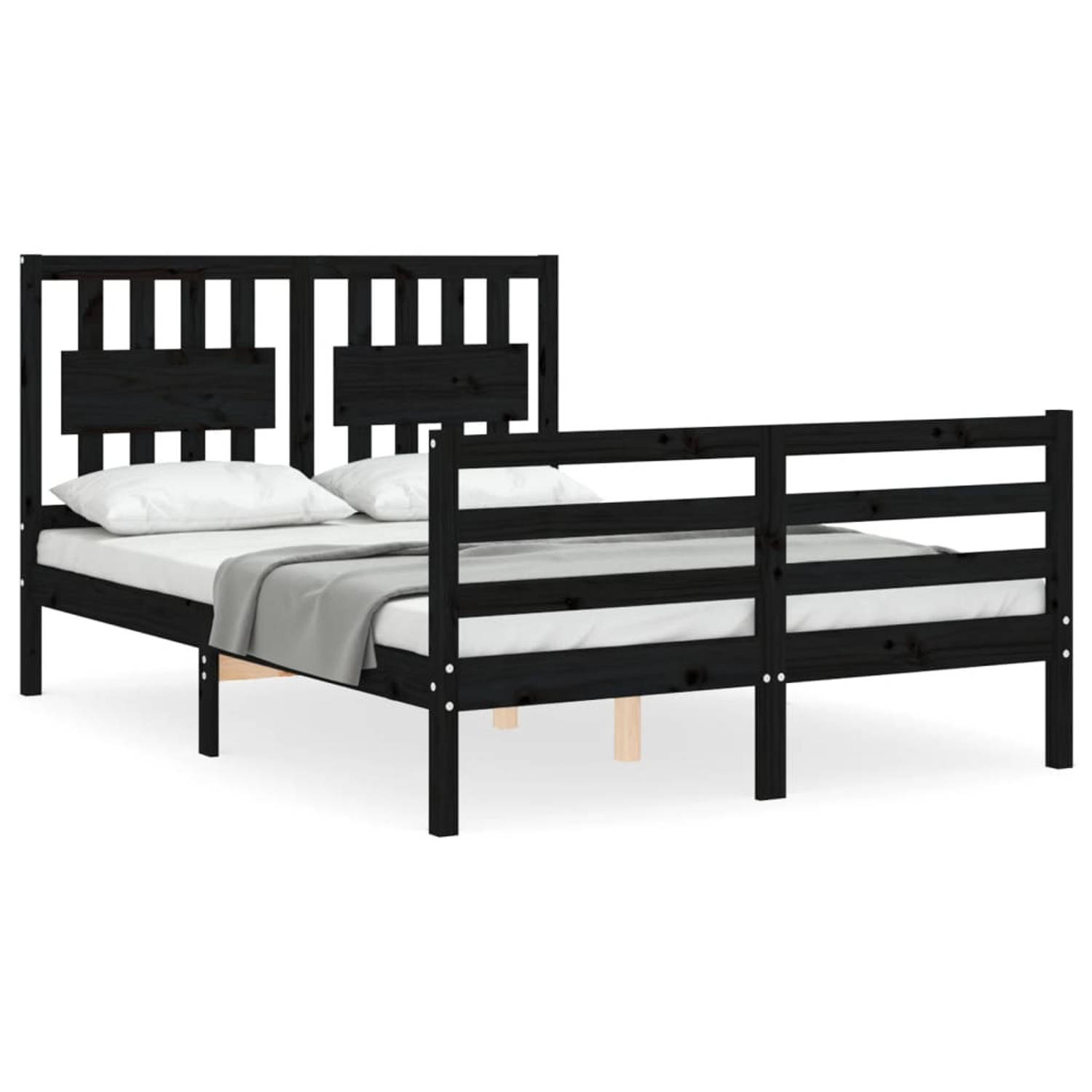 The Living Store Bedframe met hoofdbord massief hout zwart 4FT Small Double - Bedframe - Bedframes - Bed - Tweepersoonsbed - Slaapkamermeubel - Houten Bedframe - Houten Bed - Bedbo