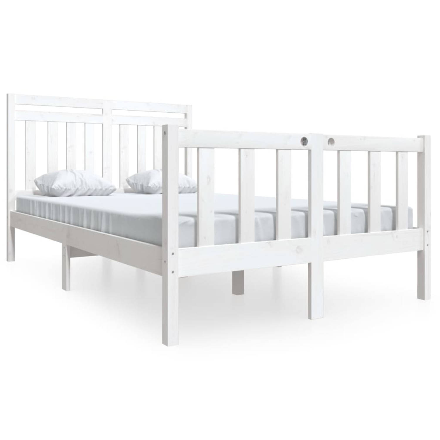 The Living Store Bedframe massief hout wit 120x200 cm - Bedframe - Bedframes - Tweepersoonsbed - Bed - Bedombouw - Dubbel Bed - Frame - Bed Frame - Ledikant - Bedframe Met Hoofdein