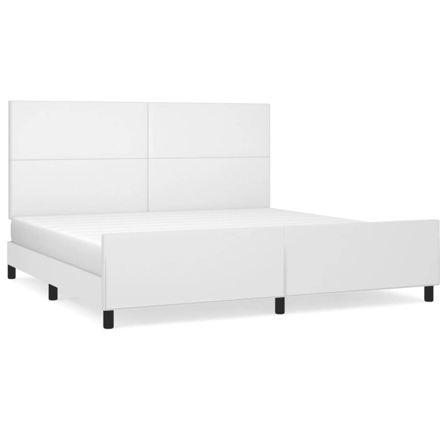 The Living Store Bedframe met hoofdbord kunstleer wit 200x200 cm - Bed