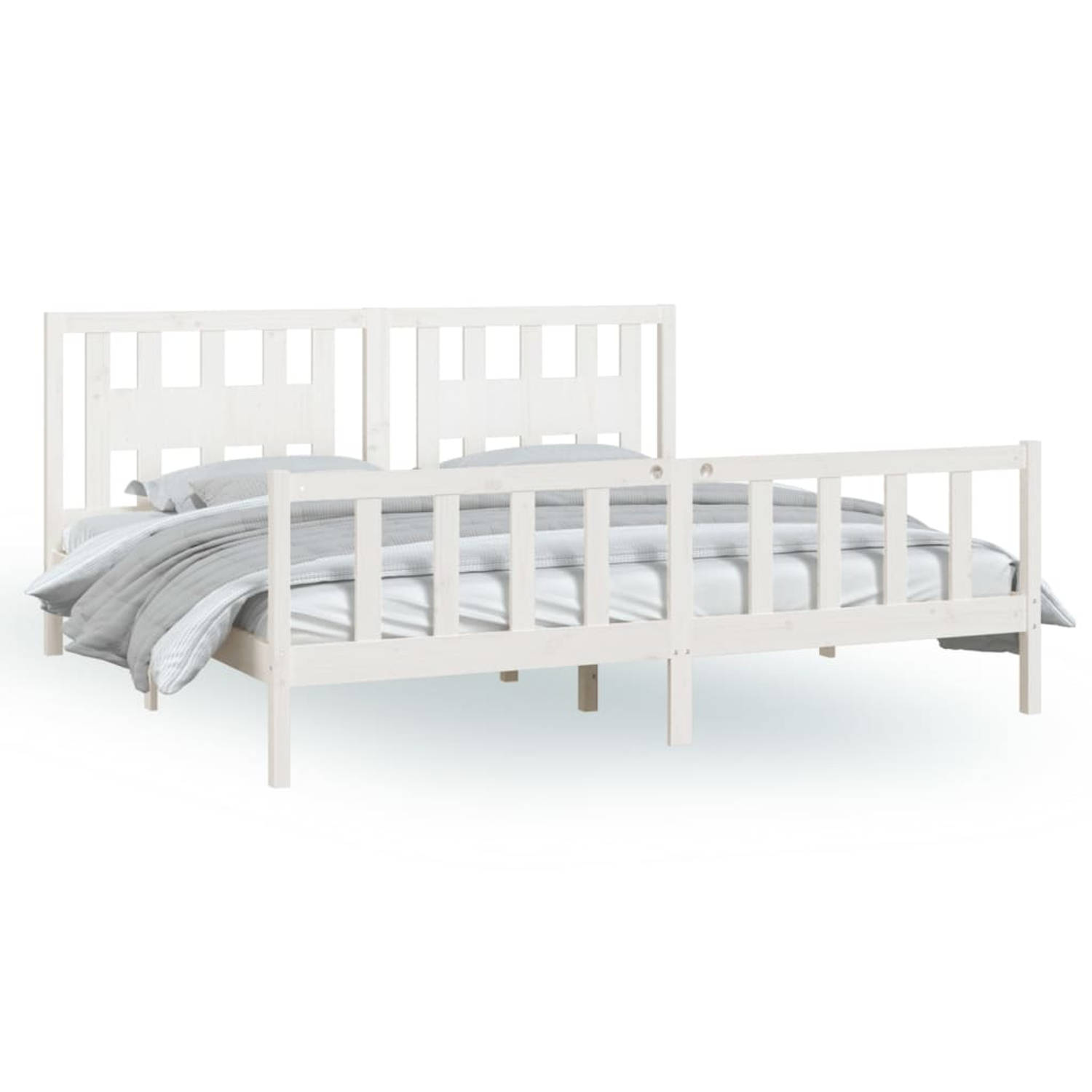The Living Store Bedframe met hoofdbord massief grenenhout wit 200x200 cm - Bed