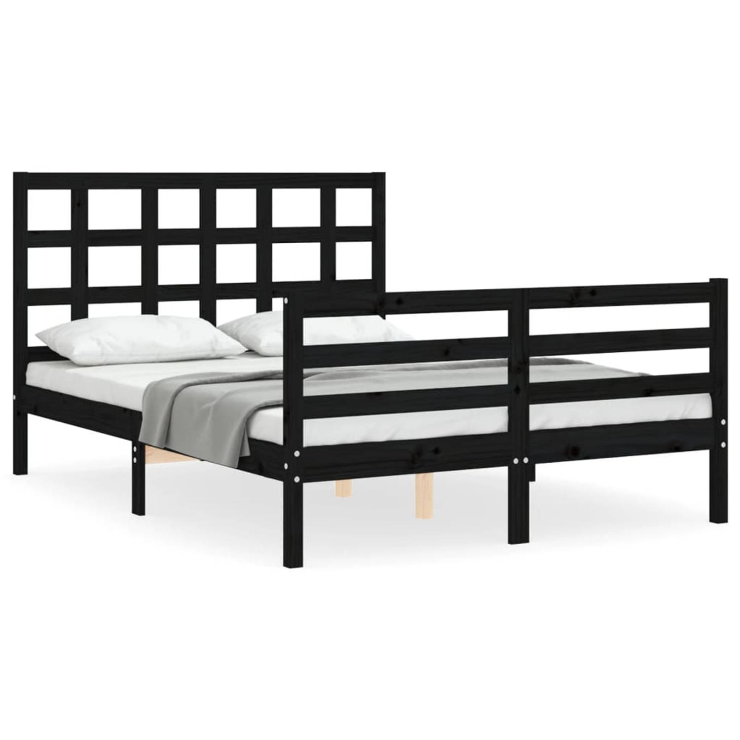 The Living Store Bedframe met hoofdbord massief hout zwart 140x200 cm - Bedframe - Bedframes - Bed - Tweepersoonsbed - Slaapkamermeubel - Houten Bedframe - Houten Bed - Bedbodem -