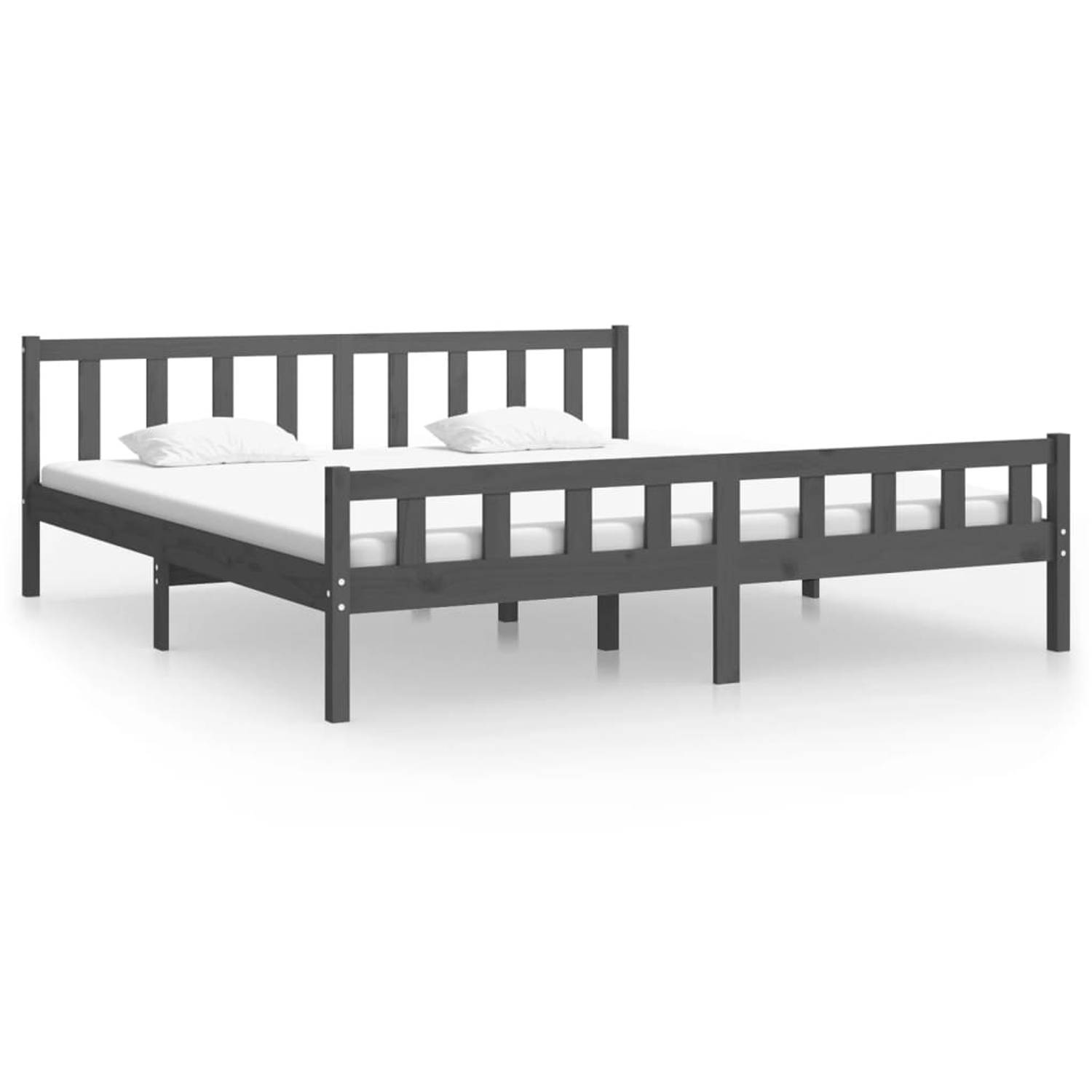 The Living Store Bedframe massief hout grijs 200x200 cm - Bedframe - Bedframes - Tweepersoonsbed - Bed - Bedombouw - Dubbel Bed - Frame - Bed Frame - Ledikant - Houten Bedframe - T