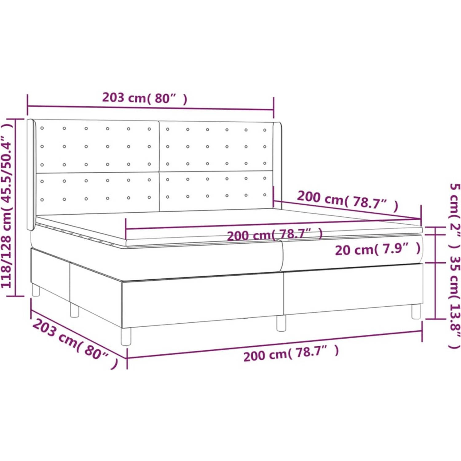 The Living Store Boxspringbed - Pocketvering - Lichtgrijs - 203x203x118/128 cm - Duurzaam stof - Verstelbaar hoofdbord