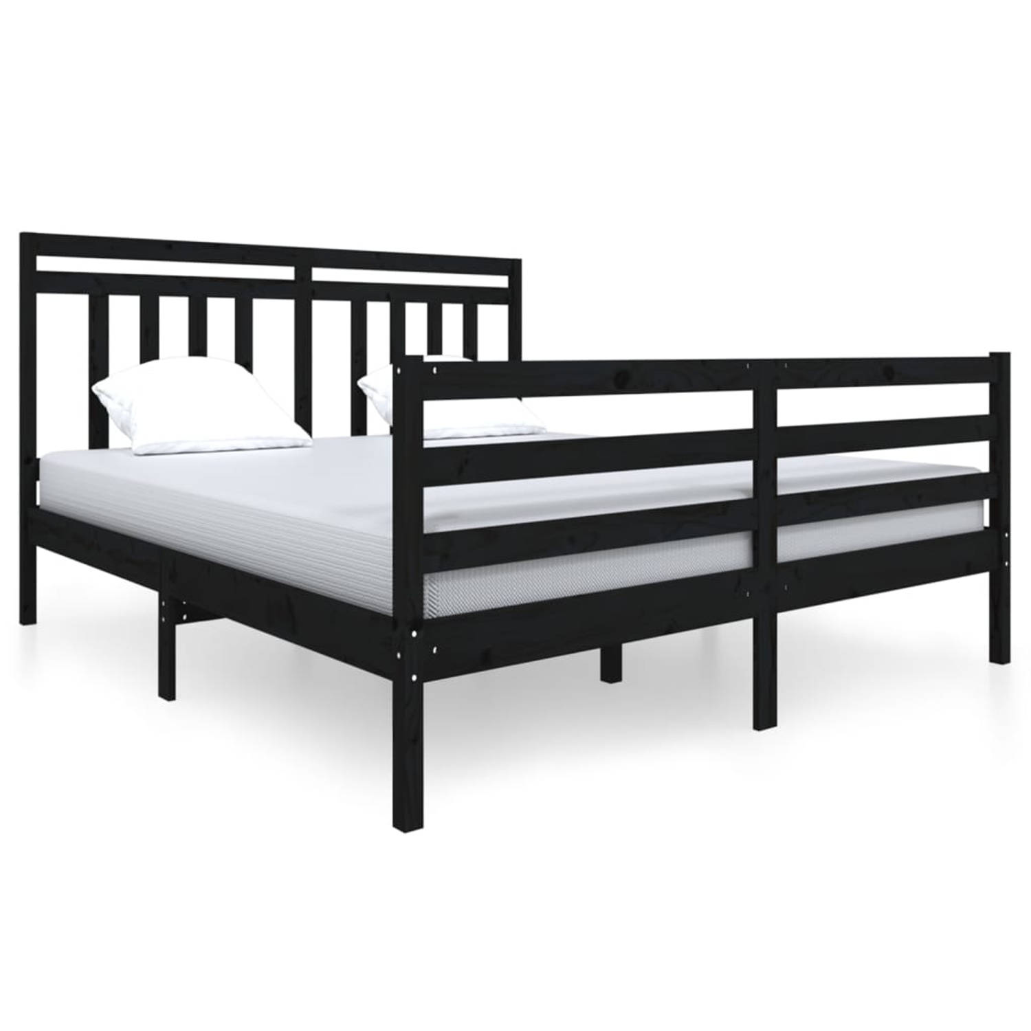 The Living Store Bedframe massief hout zwart 140x200 cm - Bedframe - Bedframes - Tweepersoonsbed - Bed - Bedombouw - Dubbel Bed - Frame - Bed Frame - Ledikant - Bedframe Met Hoofde