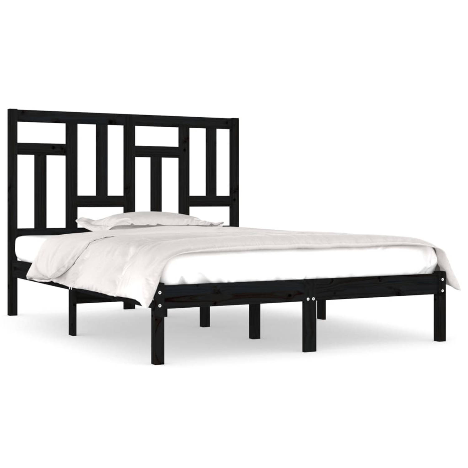 The Living Store Bedframe massief grenenhout zwart 200x200 cm - Bedframe - Bedframes - Bed - Bedbodem - Ledikant - Bed Frame - Massief Houten Bedframe - Slaapmeubel - Tweepersoonsb