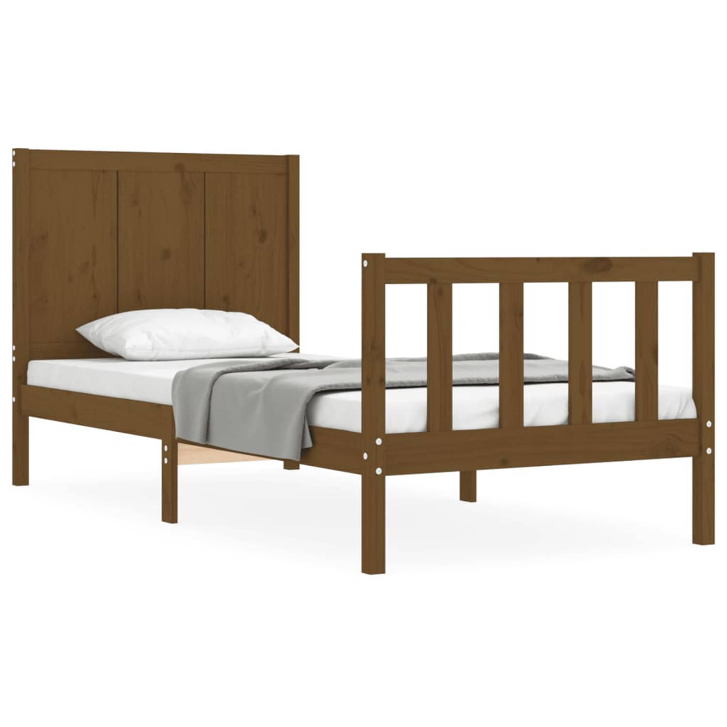 The Living Store Bedframe met hoofdbord massief hout honingbruin 3FT Single - Bedframe - Bedframes - Bed - Eenpersoonsbed - Slaapkamermeubel - Houten Bedframe - Houten Bed - Bedbod