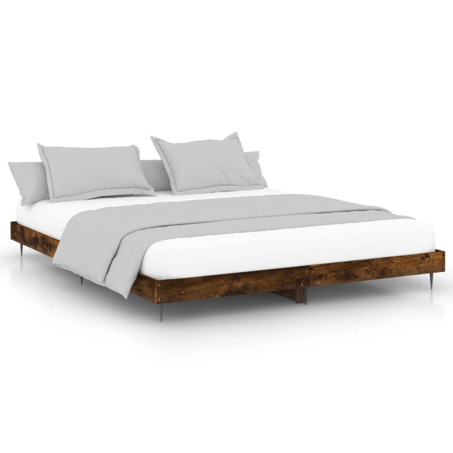 The Living Store Bedframe bewerkt hout gerookt eikenkleurig 200x200 cm - Bed