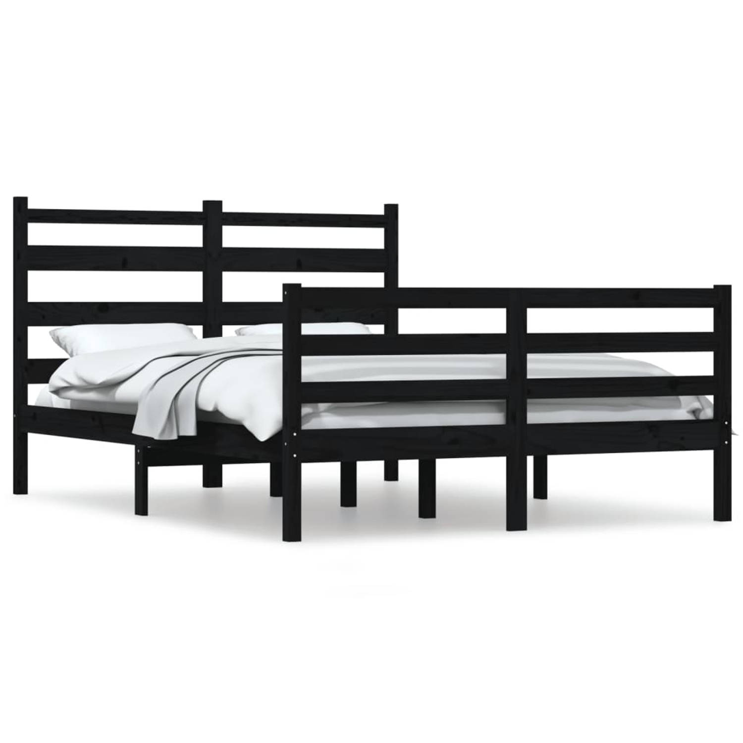The Living Store Bedframe massief grenenhout zwart 160x200 cm - Bedframe - Bedframes - Tweepersoonsbed - Bed - Bedombouw - Dubbel Bed - Frame - Bed Frame - Ledikant - Houten Bedfra