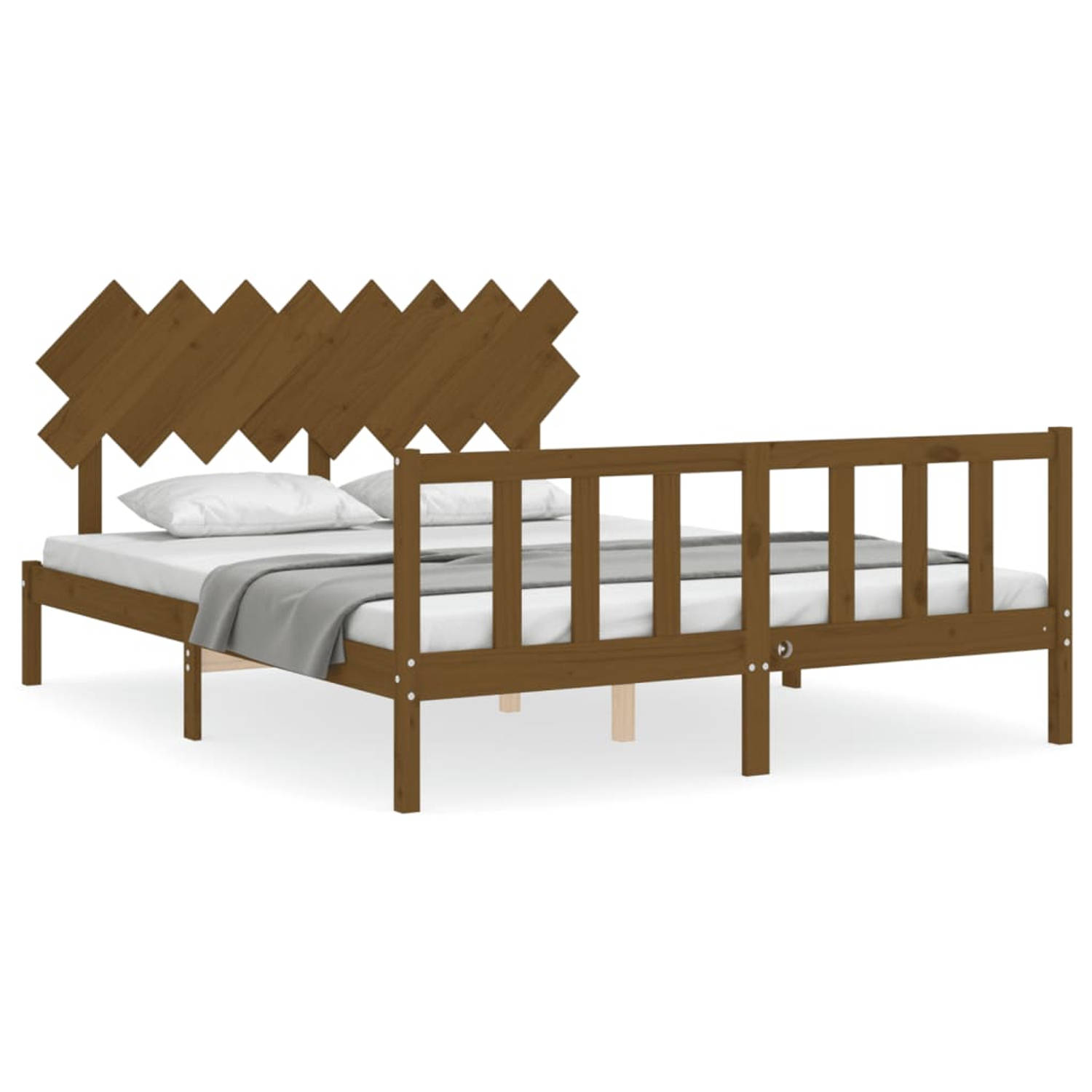 The Living Store Bedframe met hoofdbord hout honingbruin 160x200 cm - Bedframe - Bedframes - Bed - Tweepersoonsbed - Slaapkamermeubel - Houten Bedframe - Houten Bed - Bedbodem - Ma