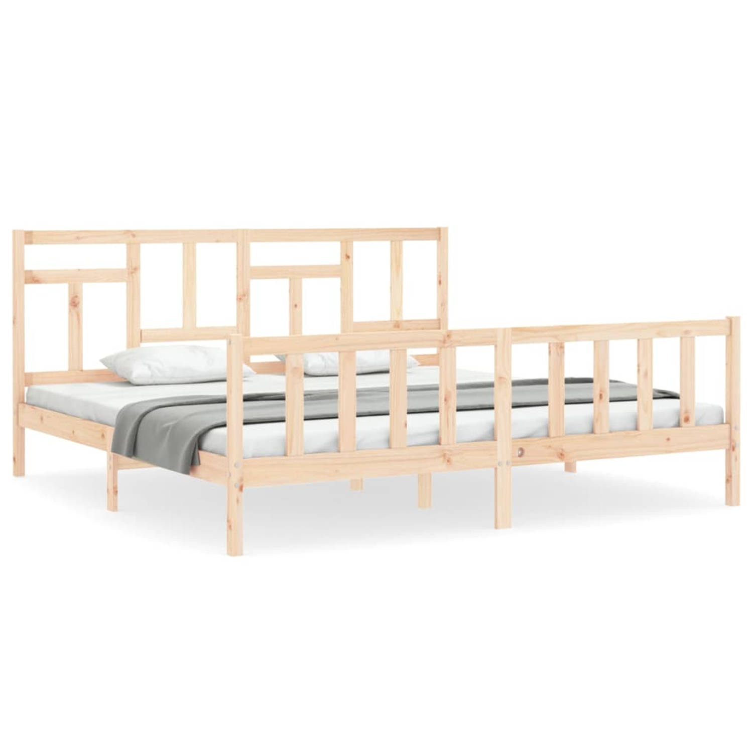 The Living Store Bedframe met hoofdbord massief hout 200x200 cm - Bedframe - Bedframes - Bed - Tweepersoonsbed - Slaapkamermeubel - Houten Bedframe - Houten Bed - Bedbodem - Massie