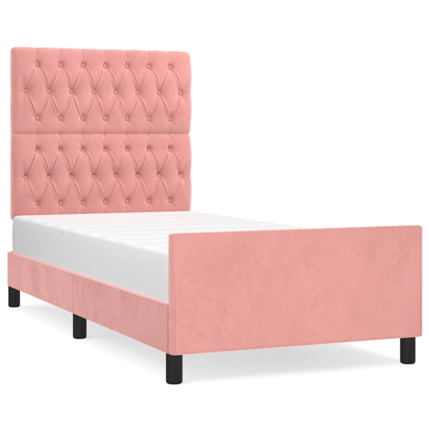 The Living Store Bedframe Roze Fluweel - 203x93x118/128 cm - Verstelbaar Hoofdeind - Stevige Poten - Multiplex