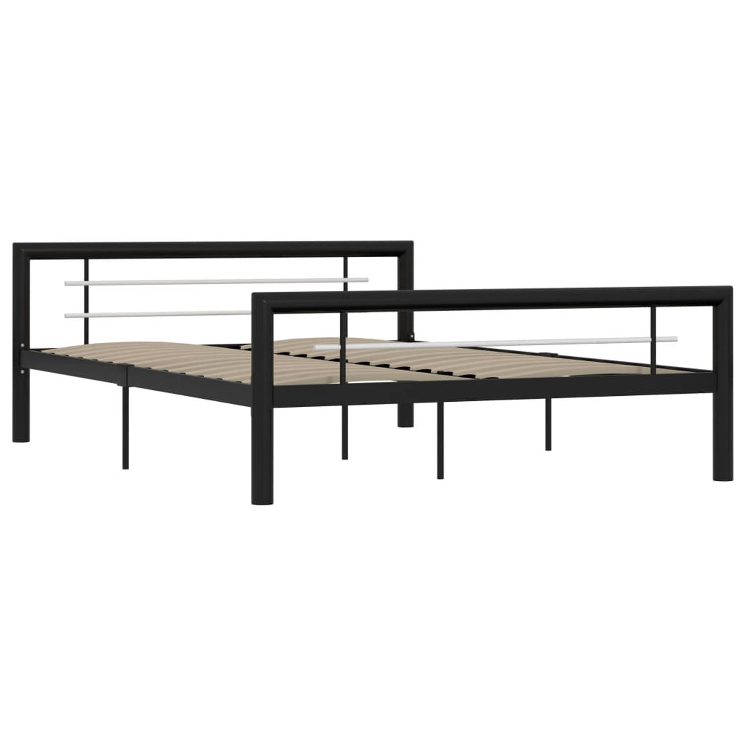 The Living Store Bedframe metaal zwart en wit 140x200 cm - Bed
