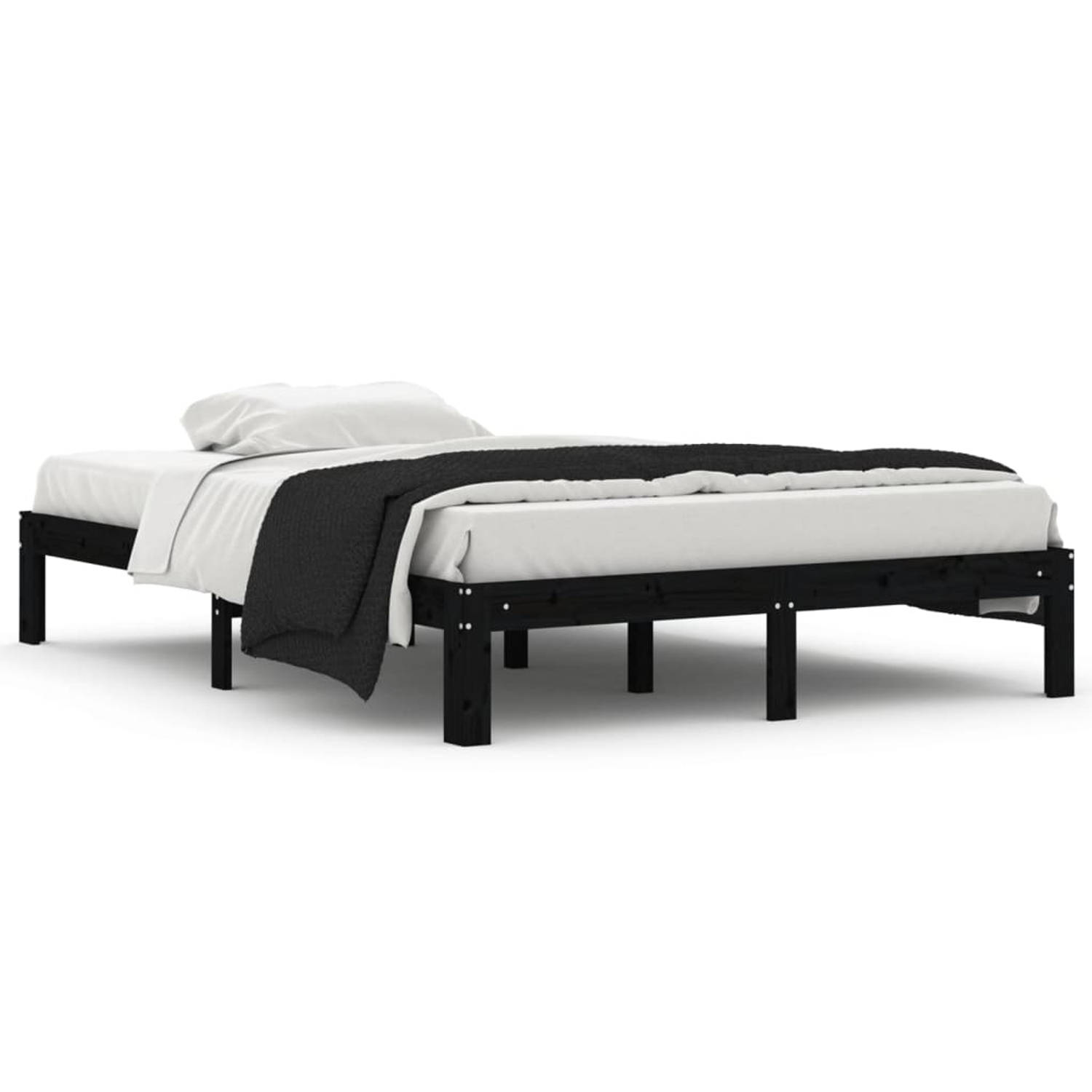 The Living Store Bedframe massief grenenhout zwart 140x200 cm - Bedframe - Bedframes - Bed - Bedbodem - Ledikant - Bed Frame - Massief Houten Bedframe - Slaapmeubel - Tweepersoonsb