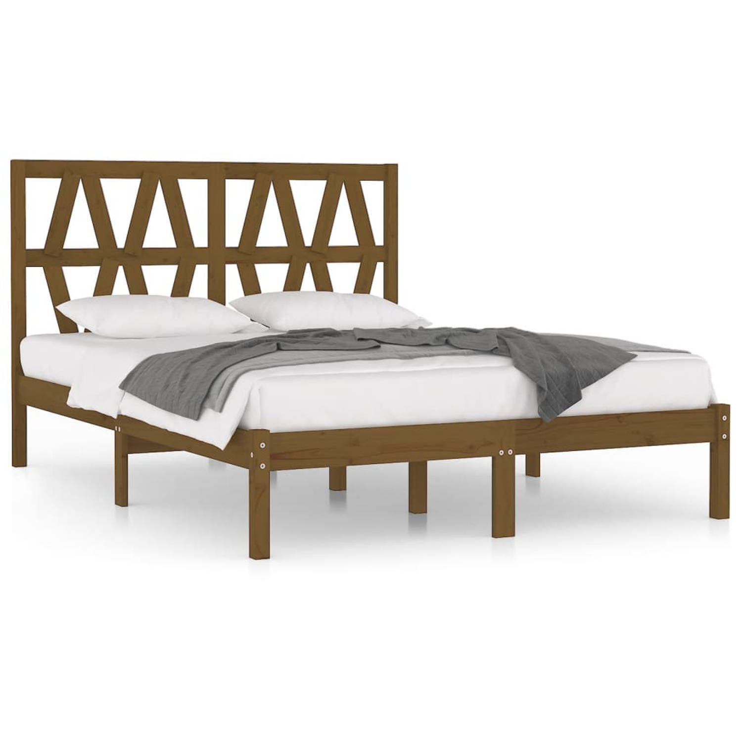 The Living Store Bedframe massief grenenhout honingbruin 160x200 cm - Bedframe - Bedframes - Tweepersoonsbed - Bed - Bedombouw - Dubbel Bed - Frame - Bed Frame - Ledikant - Houten