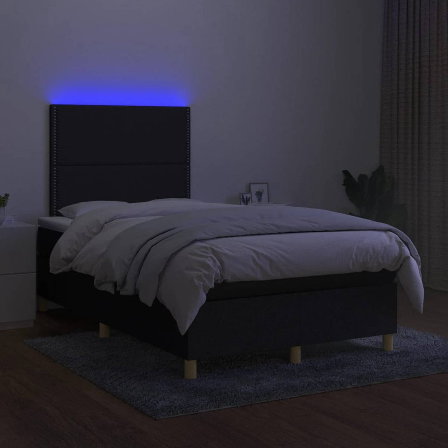 The Living Store Boxspring Bed - Zwart - 203 x 120 x 118/128 cm - LED - Pocketvering Matras - Huidvriendelijk Topmatras